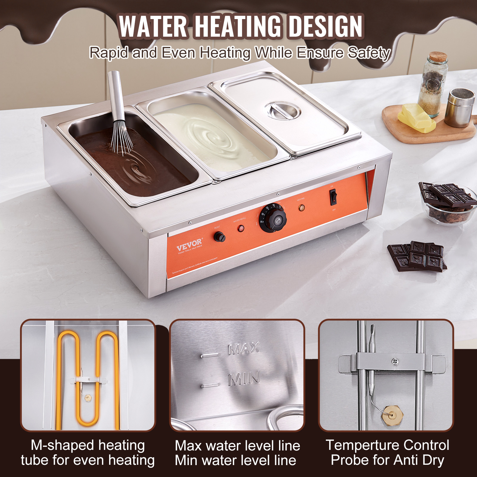 VEVOR Chocolate Tempering Machine Chocolate Melting Pot 26.5 Lbs 3 Tanks