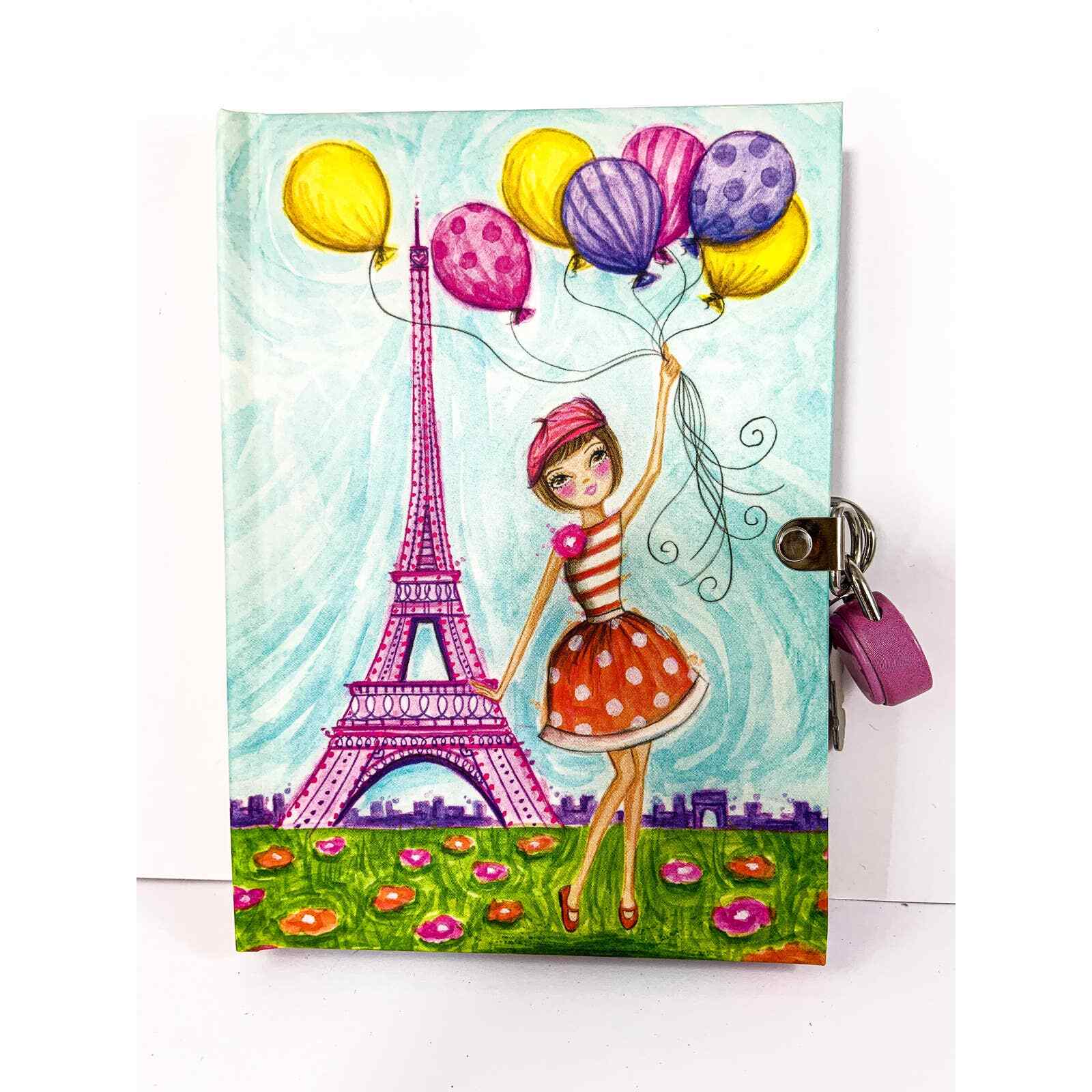 Diary/ Journal with Lock & Keys – Parisian Girl with Balloons – Blank, New