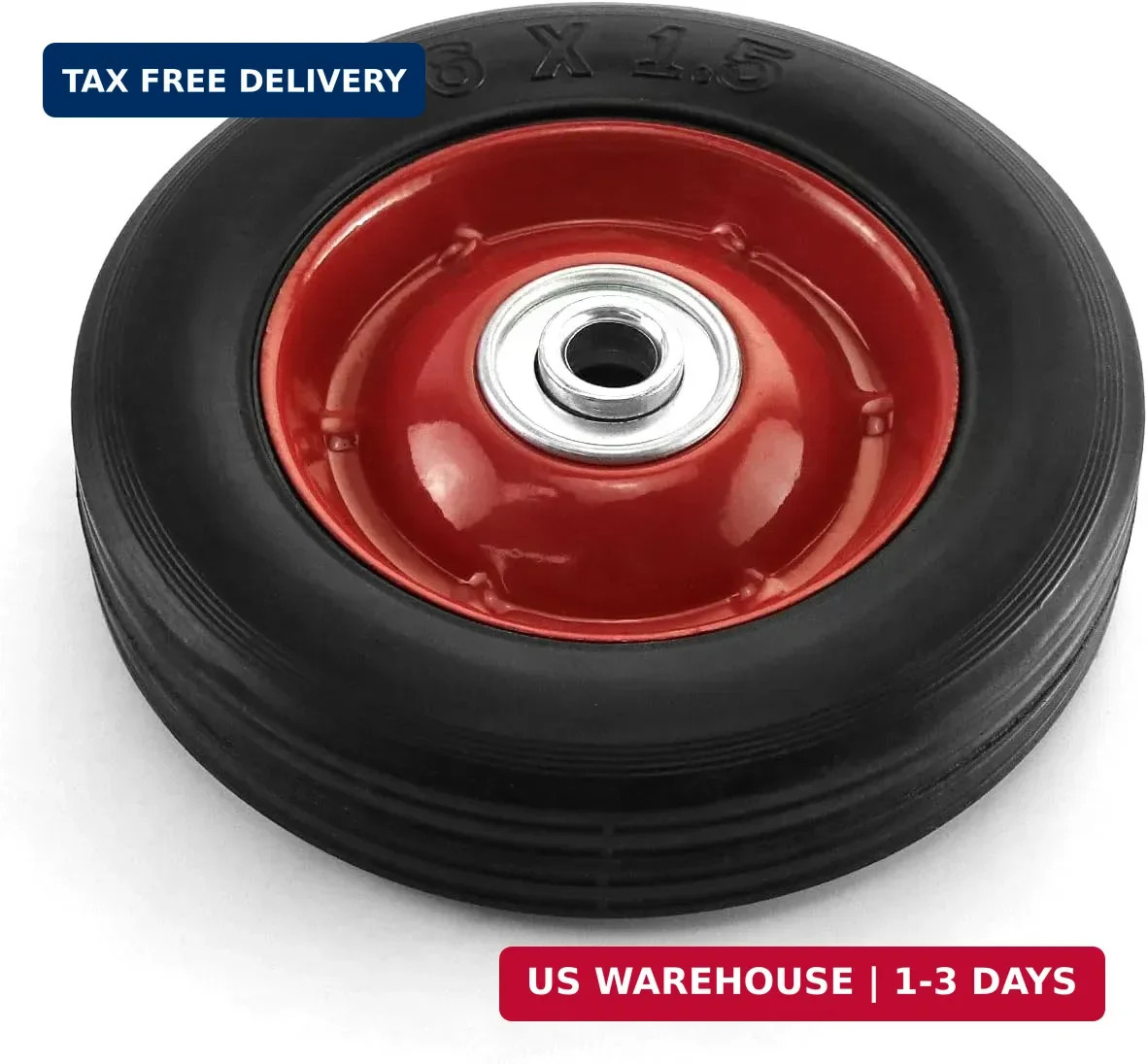 2 Pack 6″ x 1.5″,1/2″ Axle, Premium Rubber Wheel with Ball Bearing, Hand T