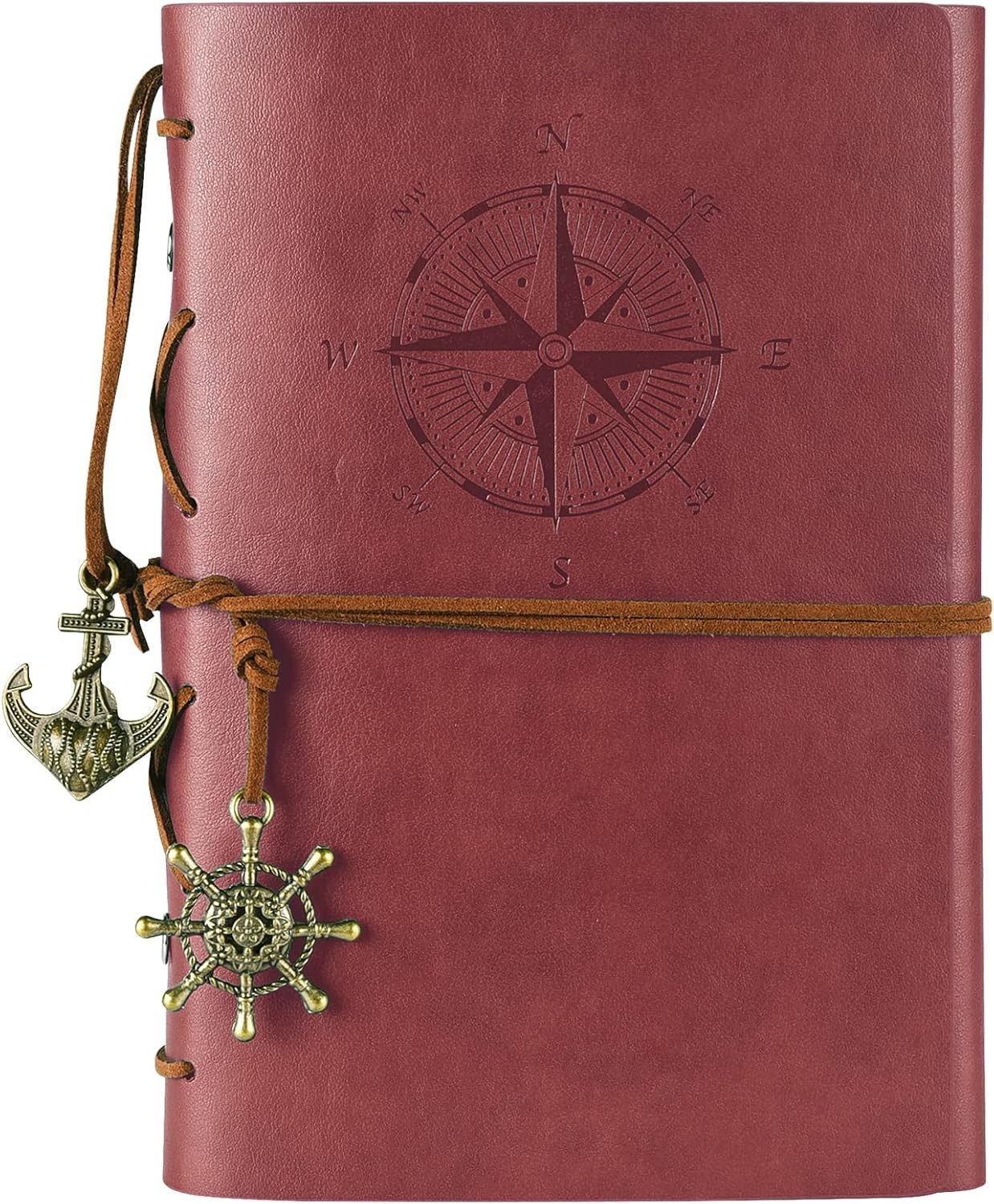 Travelers Journal Red Faux Leather Refillable Notebook for Writing & Planning