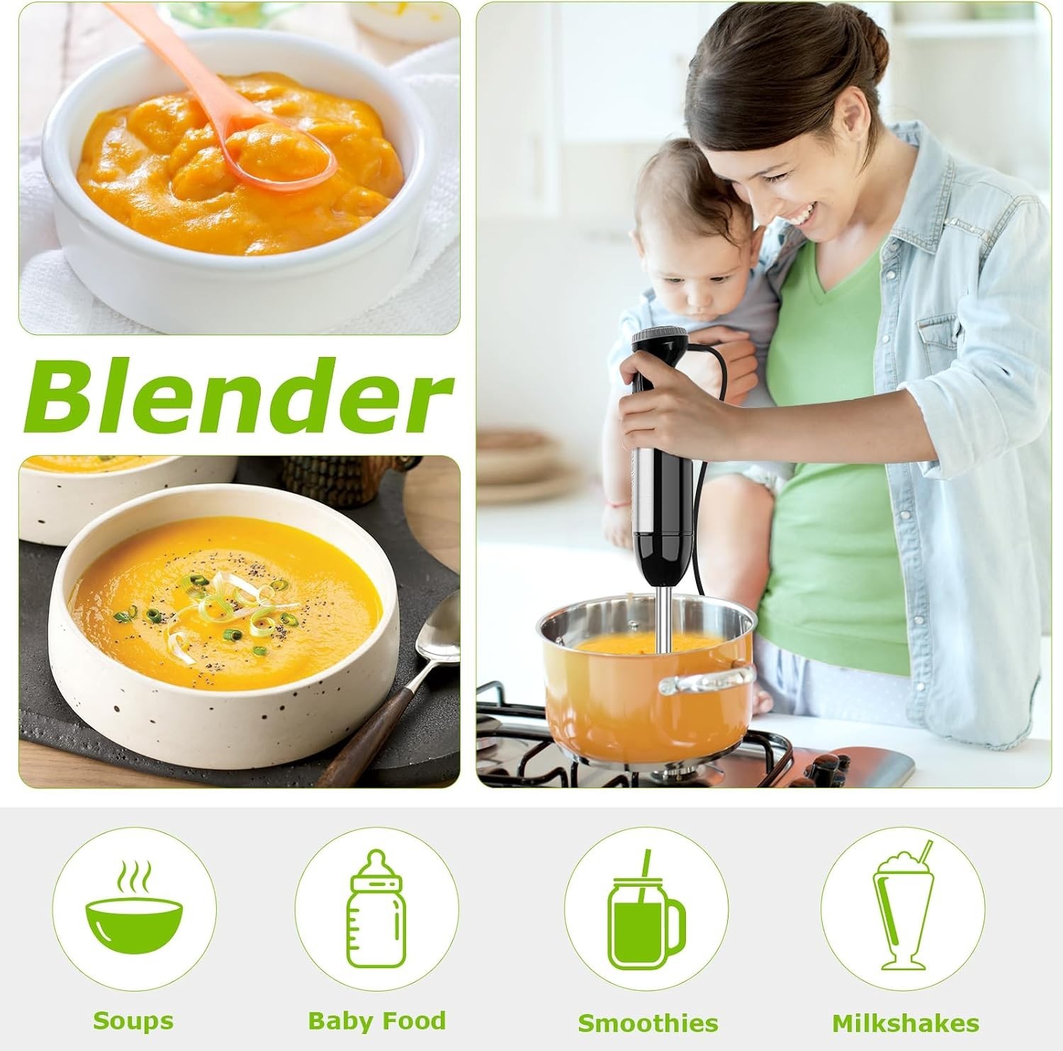 4-in-1 Immersion Blender with 20 Speeds & Turbo Mode