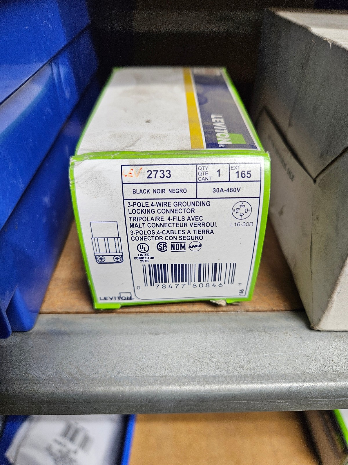 Leviton 2733 3-Pole 4-Wire Grounding Locking Connector, Nema L16-30R, 30A 480V