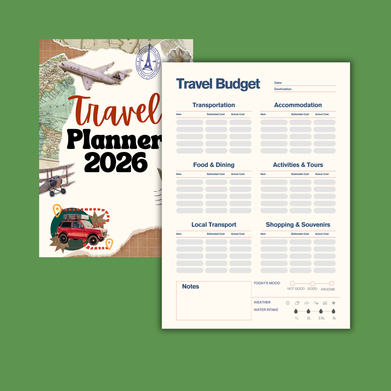 Minimalist Printable Travel Palnner Checklist Packaing List Itinnary
