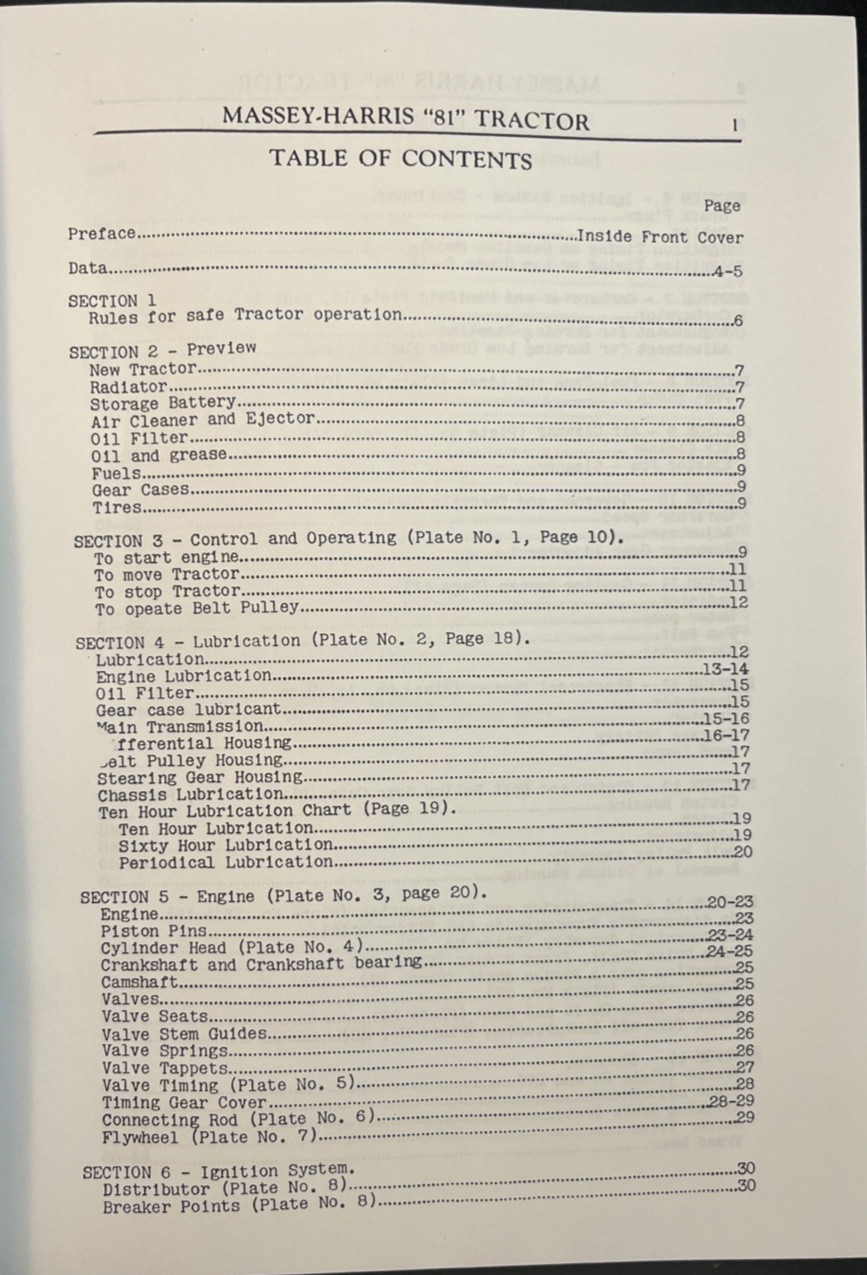 Reproduction Service Manual for Massey-Harris 81 Tractors