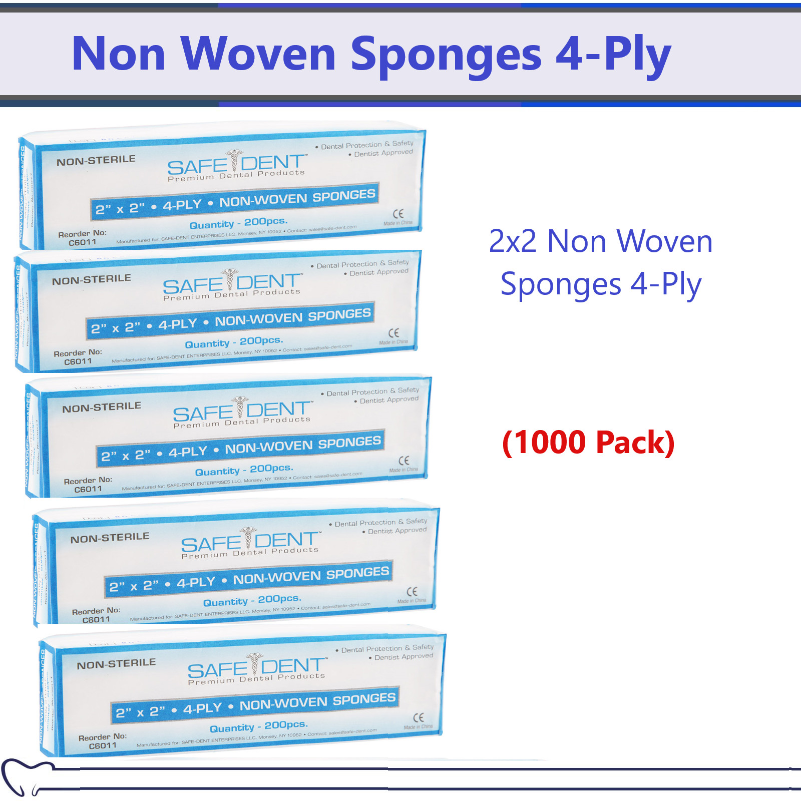 2×2 Non Woven Sponges 4-Ply, Non-Sterile Cotton Dental Gauze (1000 Pack)