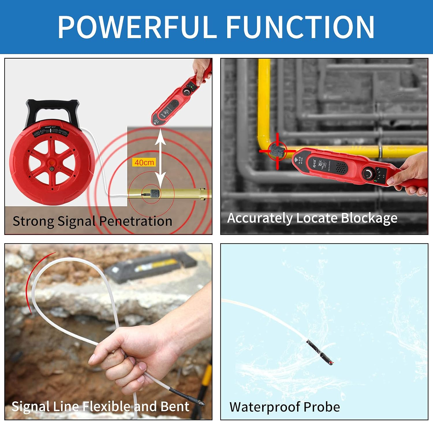 Pipe Blockage Detector Locators-Sensor – Water Pipe Wall Scanner 30M Pipeline De