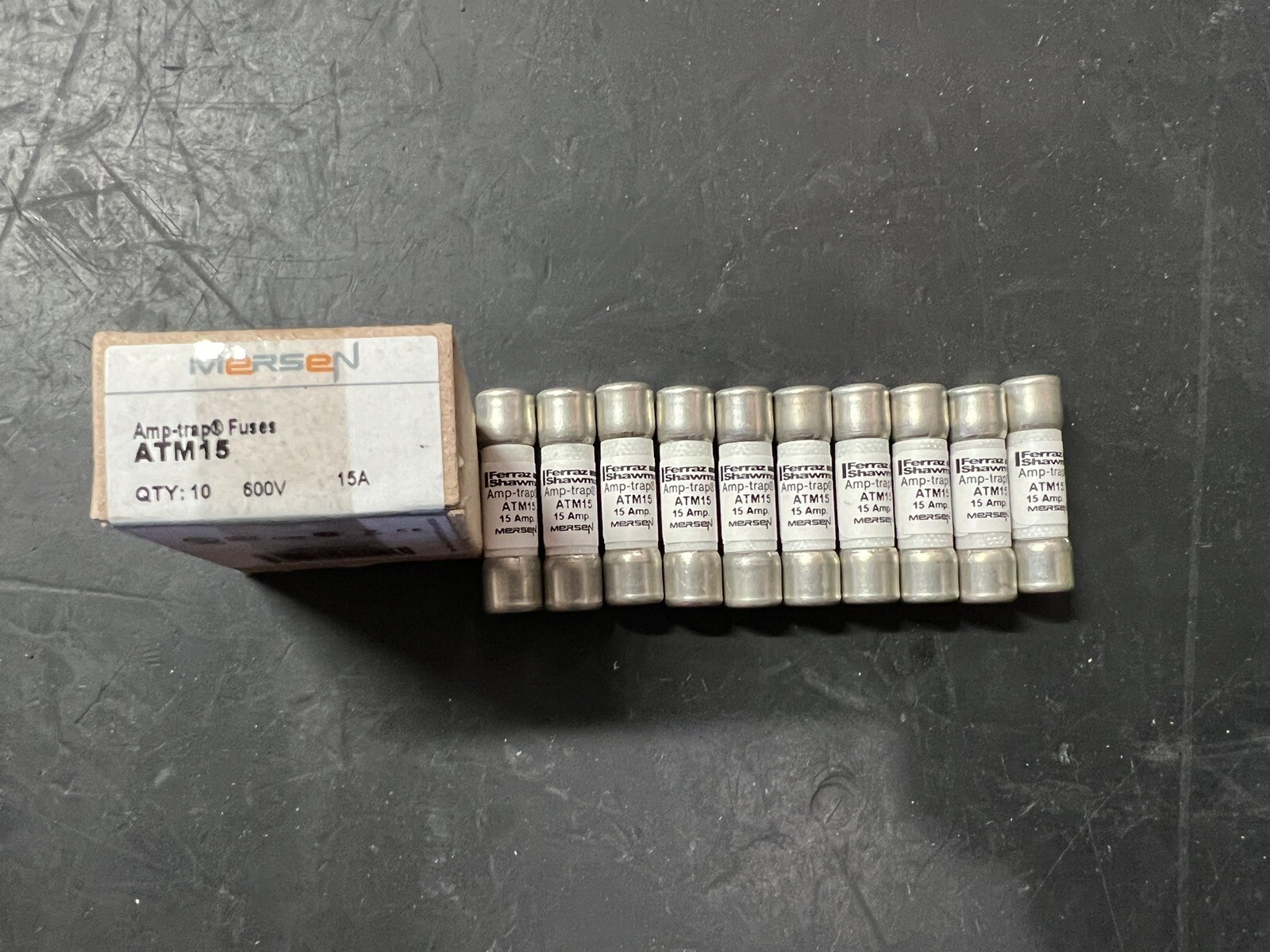 New Pack of (10) Mersen / Ferraz Shawmut ATM15 ATM 15 Amp Fuses 600 Volts NIB