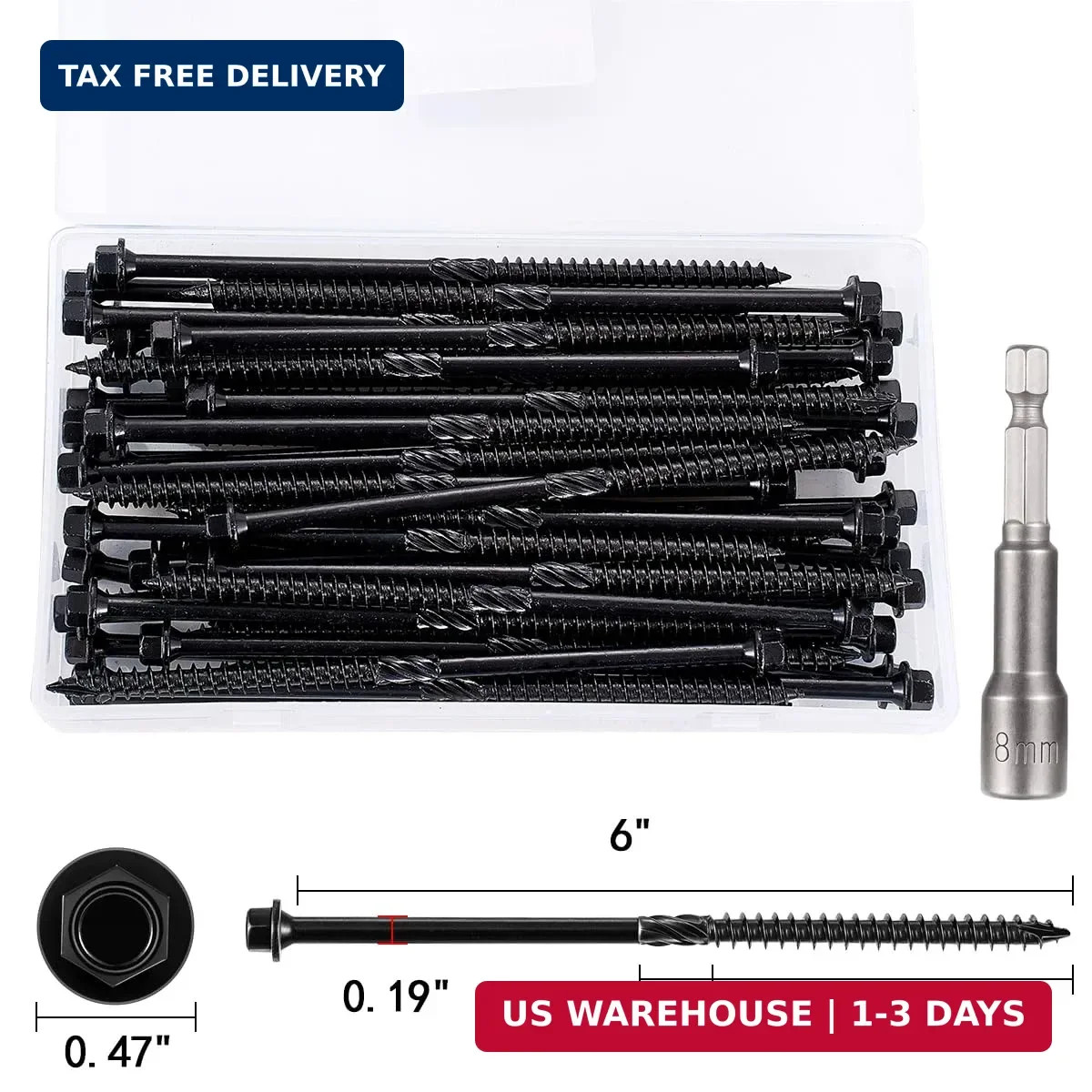 50 PCS(2.95lb), #14 x 6 Wood Structural Screws, Heavy Duty Hex Head Timber/Log/L