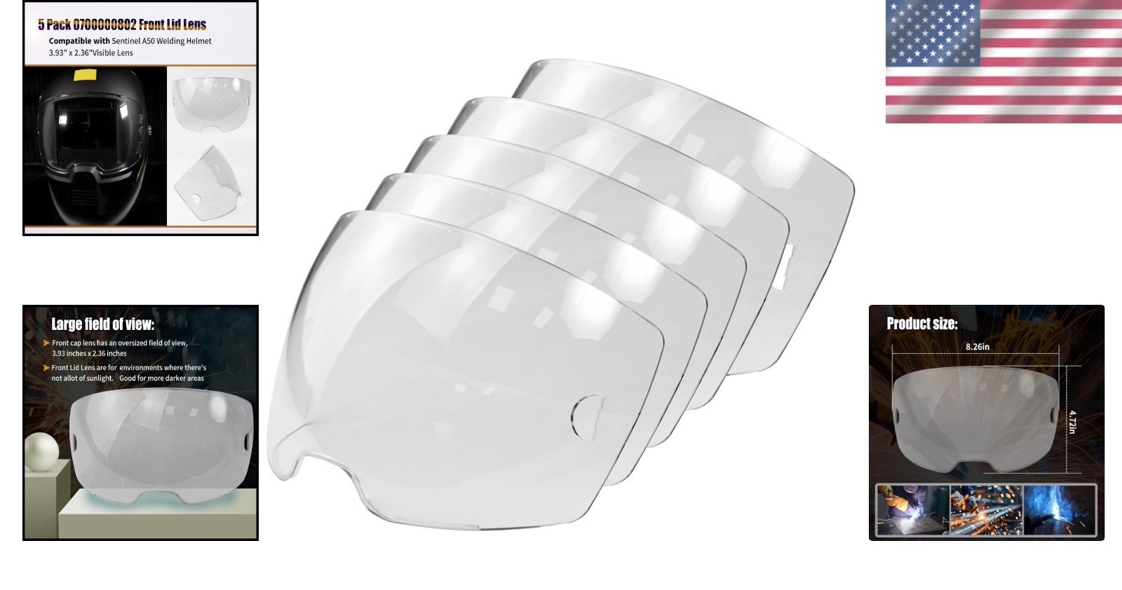 5 pack 0700000802 front lid lens compatible with esab sentinel a50 welding he
