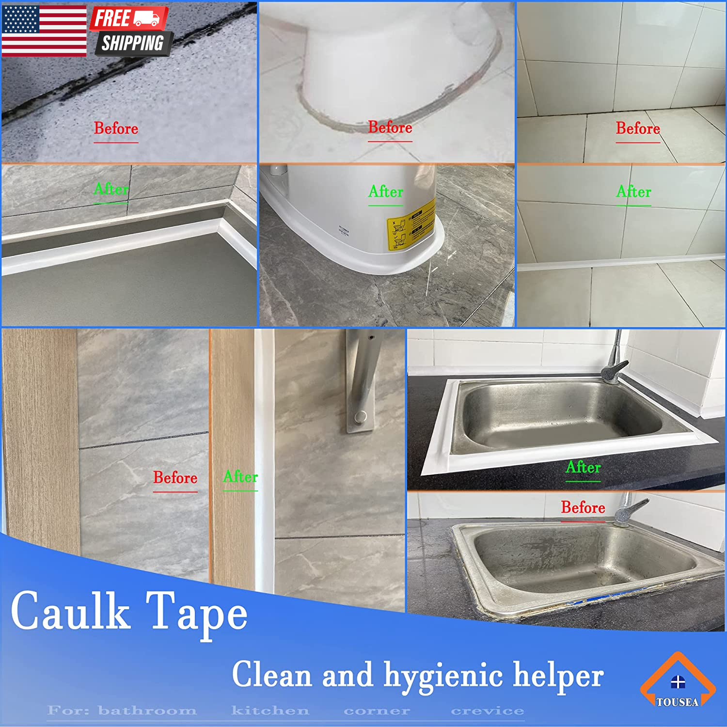 Waterproof Sealing Caulk Tape, Self Adhesive Sealant Strip for Bathroom, Toilet,