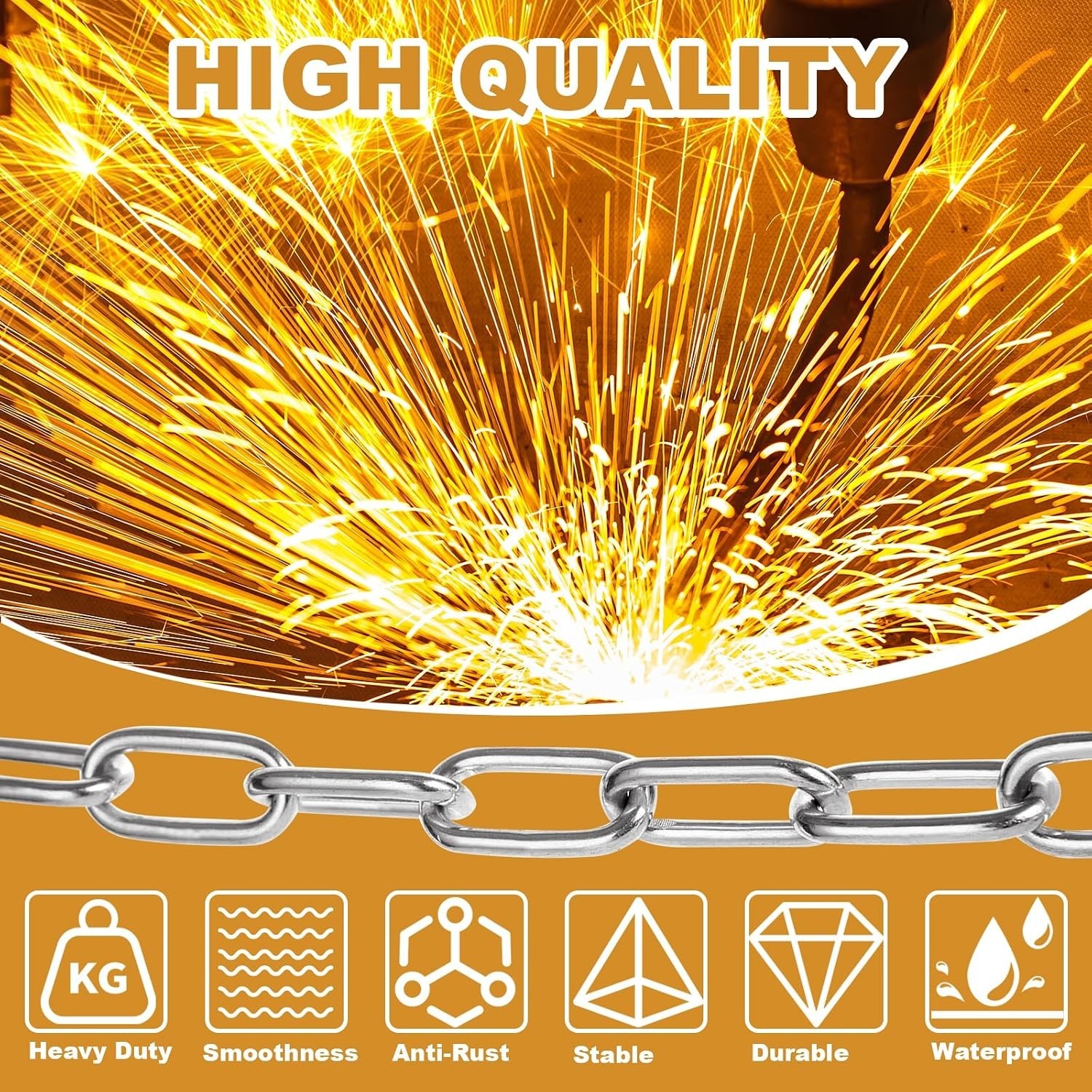 8M Galvanized Metal Coil Chain, 1/8In × 26.25Ft Heavy Duty Chain Links 3mm Sm…
