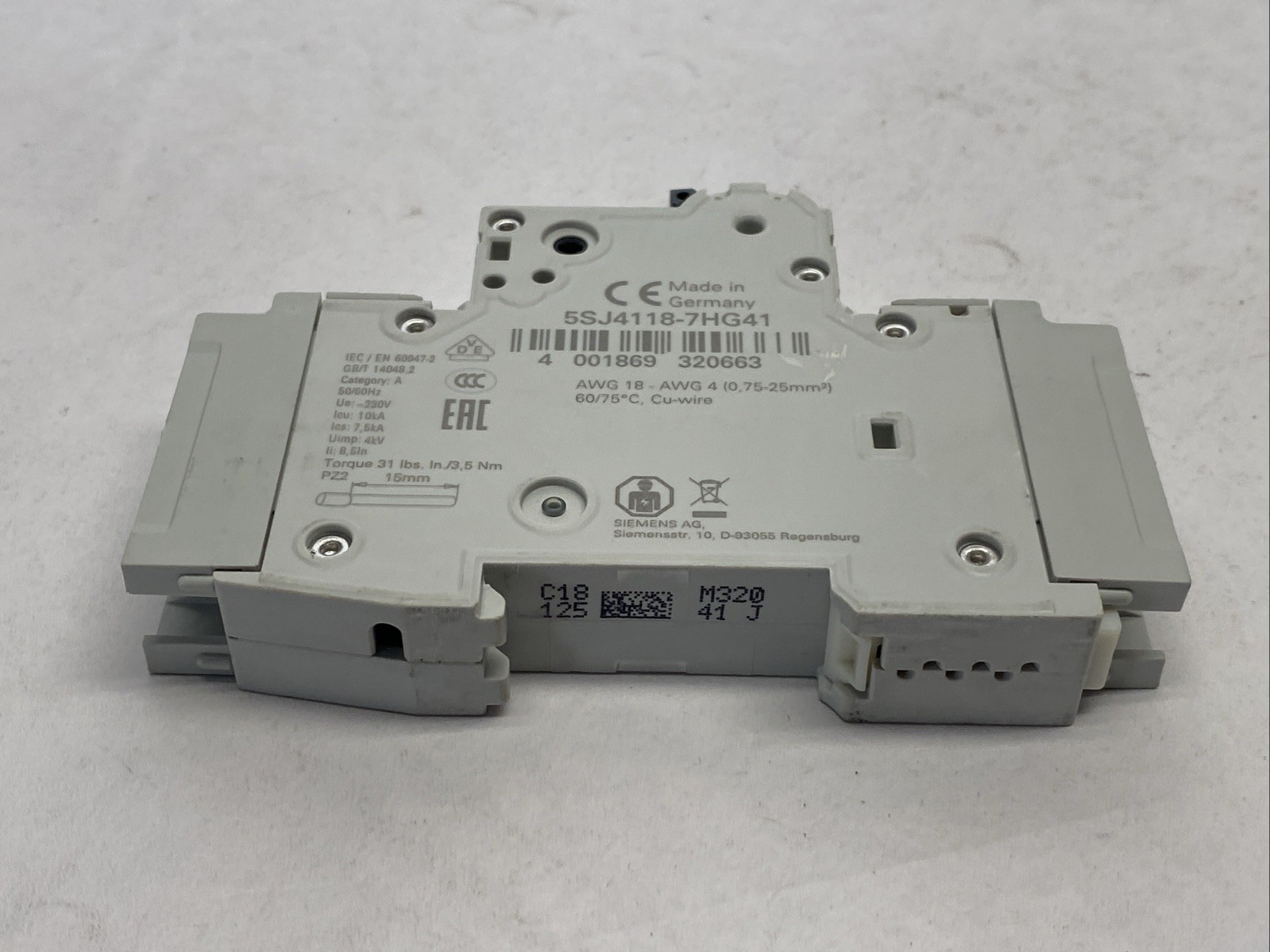 Siemens 5SJ4118-7HG41 Miniature Circuit Breaker 1-Pole 15A 240V