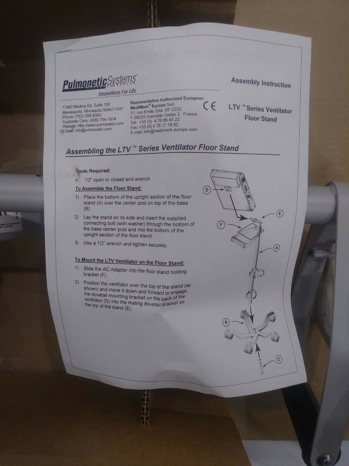 Vyaire Carefusion Pulmonetics Systems LTV Series Rolling Floor Stand Brand New