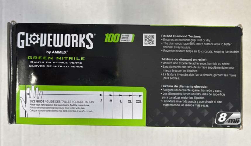 Gloveworks 8 mil Disposable HD Nitrile Gloves, Pack of 100, XLarge, Green