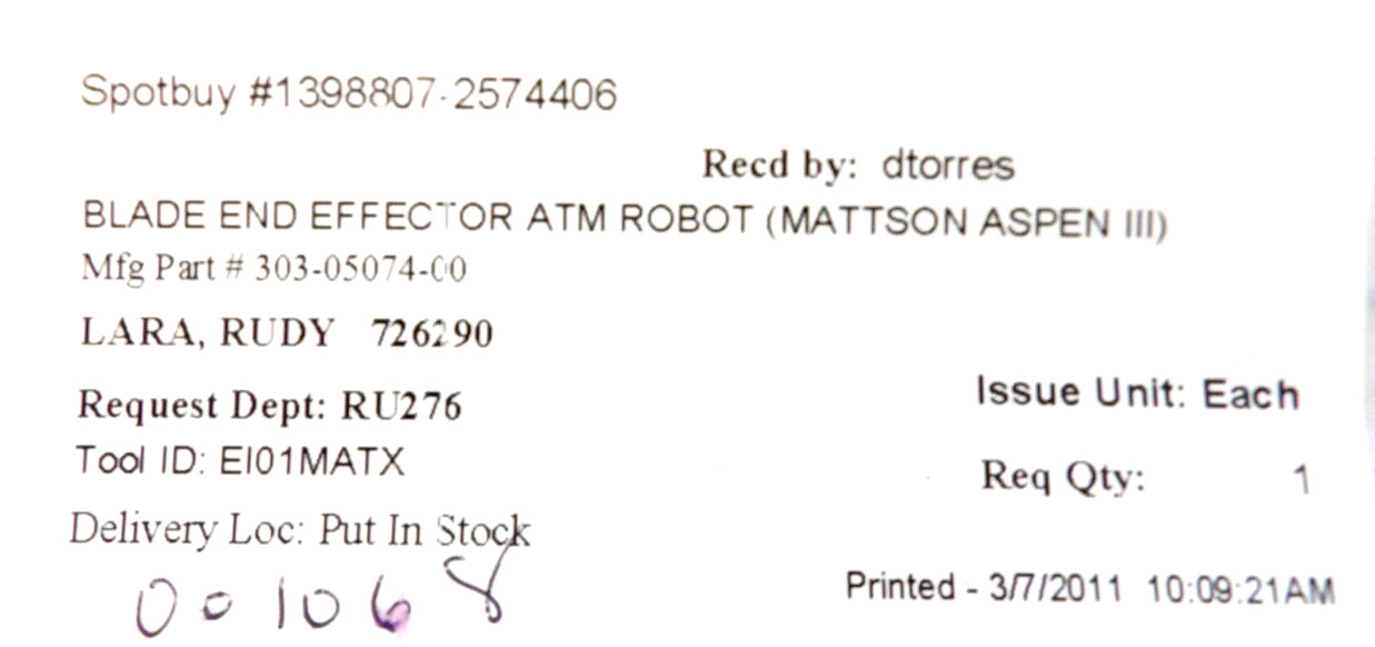 Mattson 303-05074-00 Robot End Effector Aspen III Lot of 2 Refurbished