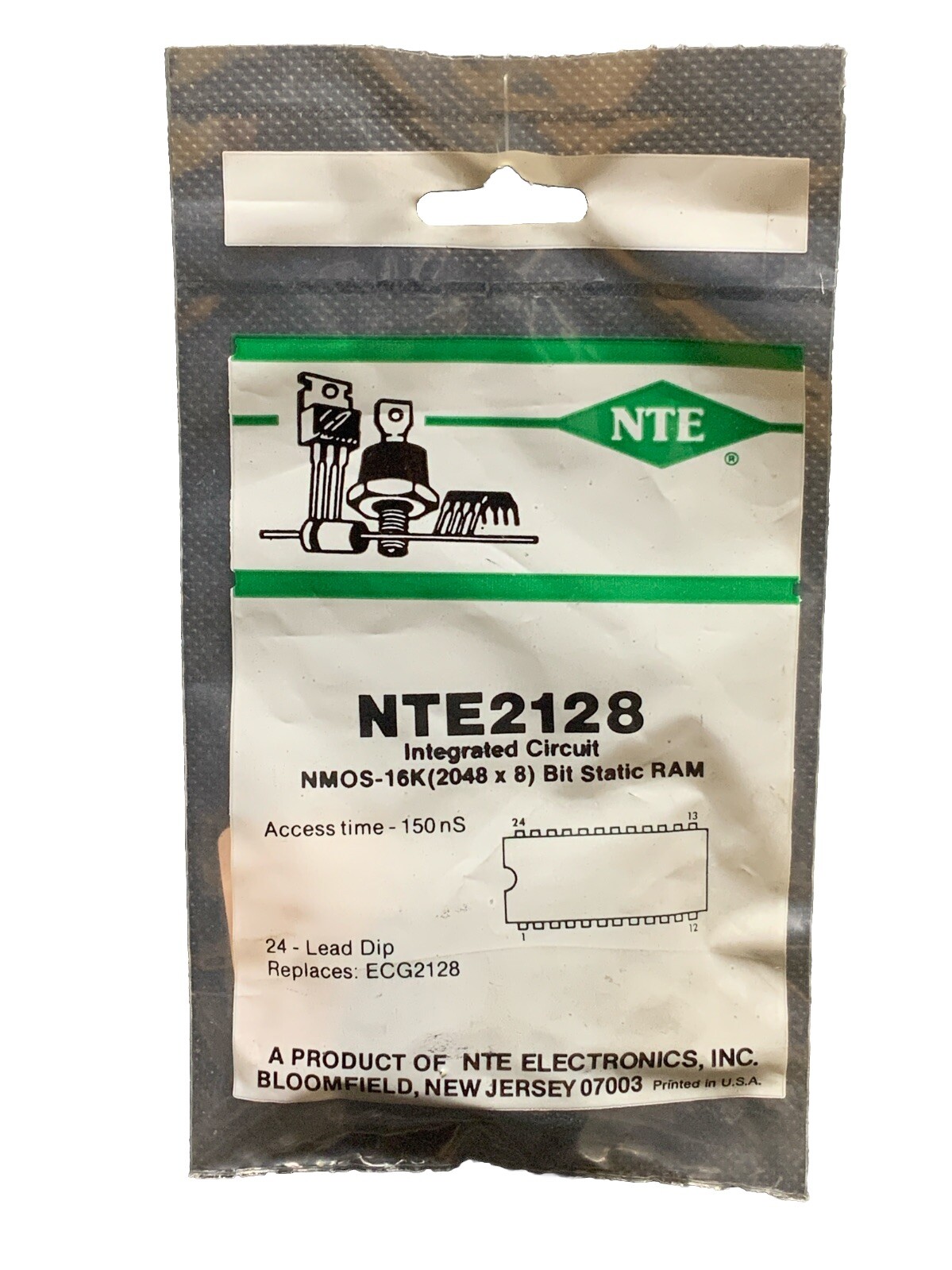 NTE2128 IC NMOS-16K (2048×8) Bit Static RAM 150ns Access Time DIP24 ECG2128