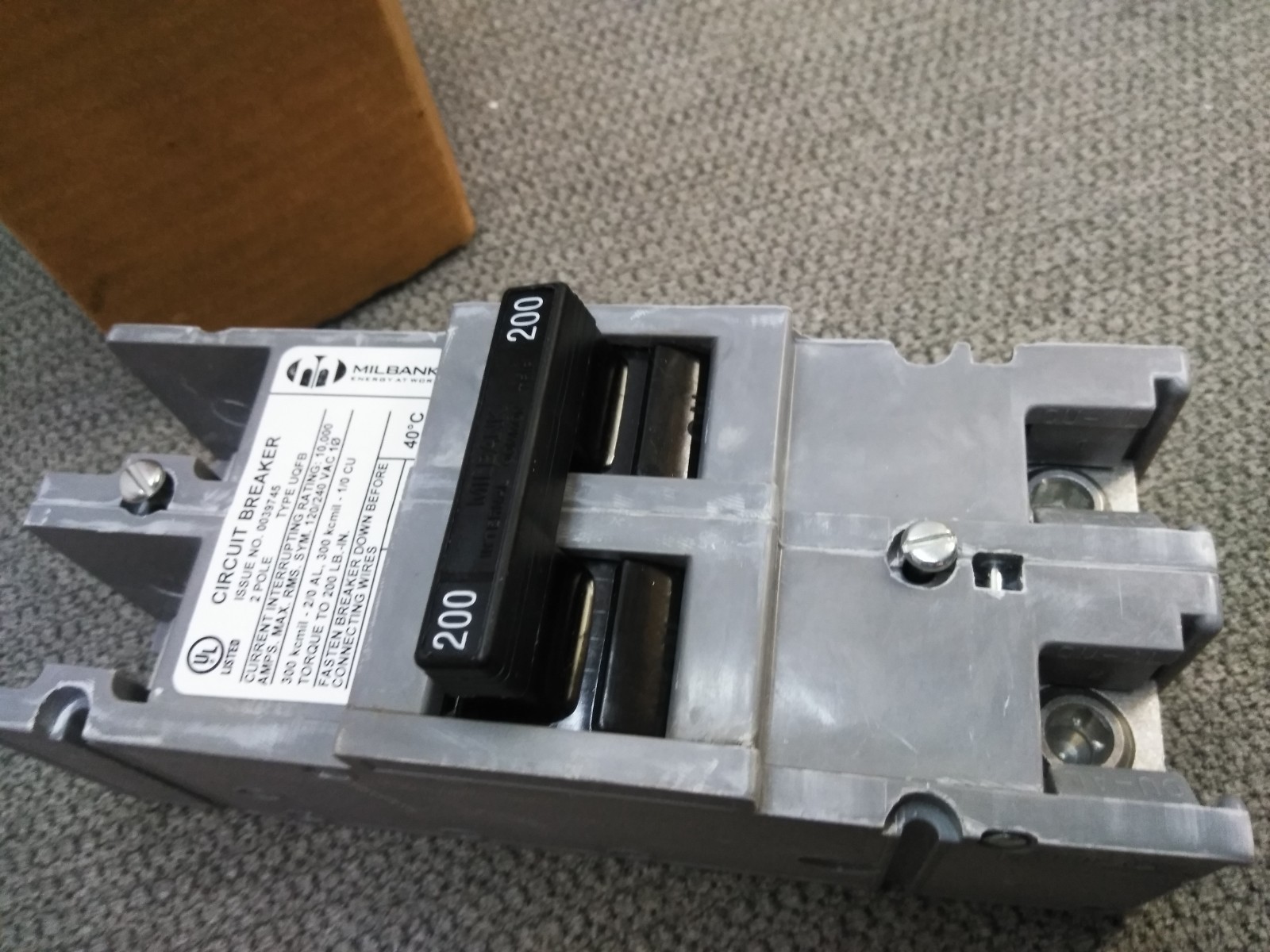 NEW Milbank 200 Amp 2 Pole Type UQFB Circuit Breaker 200A 2P 240V UQFB-200