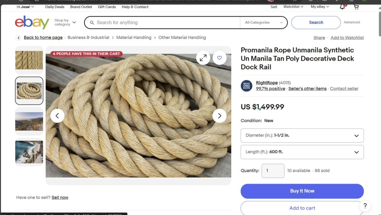 Promanila Rope Unmanila Synthetic Un Manila Tan Poly Decorative Deck Dock Rail