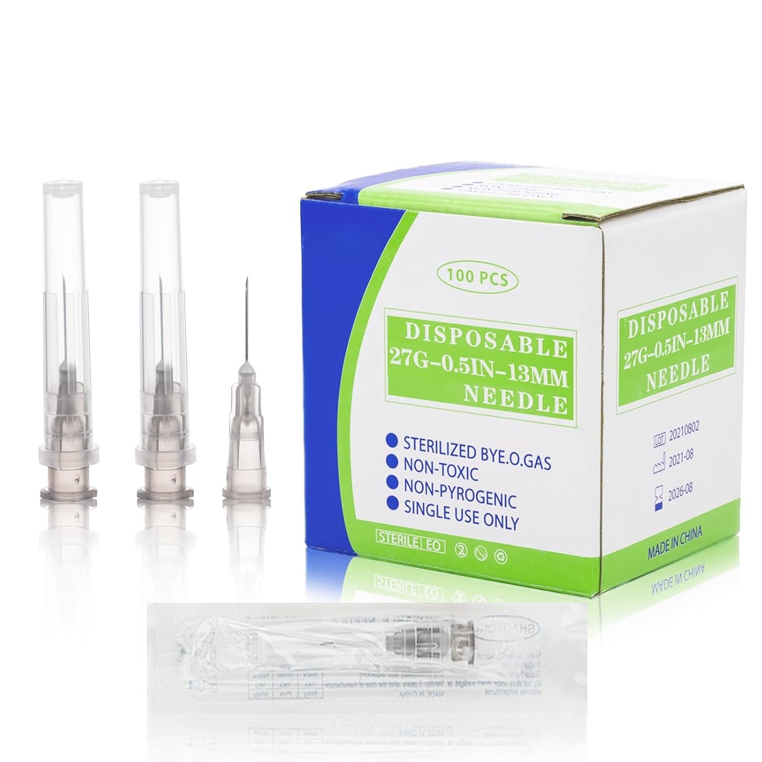 100 Pack 27 Ga 13mm 1/2 in Disposable Needles for Scientific and Industrial D…