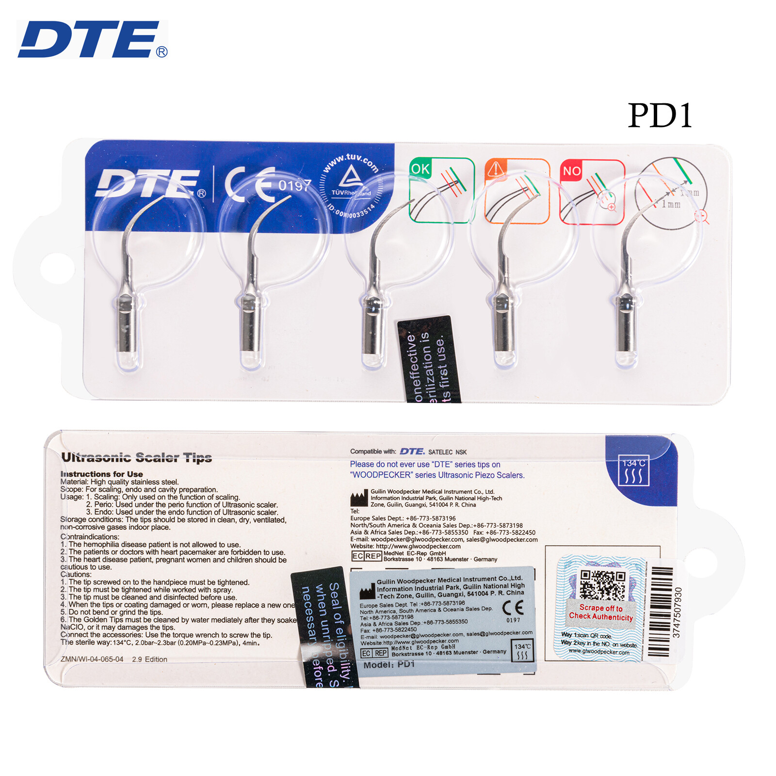 Dental Ultrasonic Scaler Perio P1/Piezo PD1 Tips Fit EMS/Woodpecker DTE/SATELEC