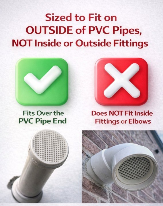 Copper PVC Pipe End Cap with Integral Screens for Socket Fit on End of Pipe