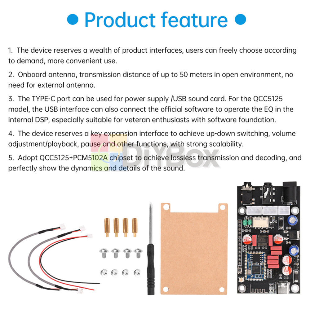 DC 8-24V Bluetooth 5.1 Audio Decoder Board APTX HD QCC5125 LDAC Receiver Board