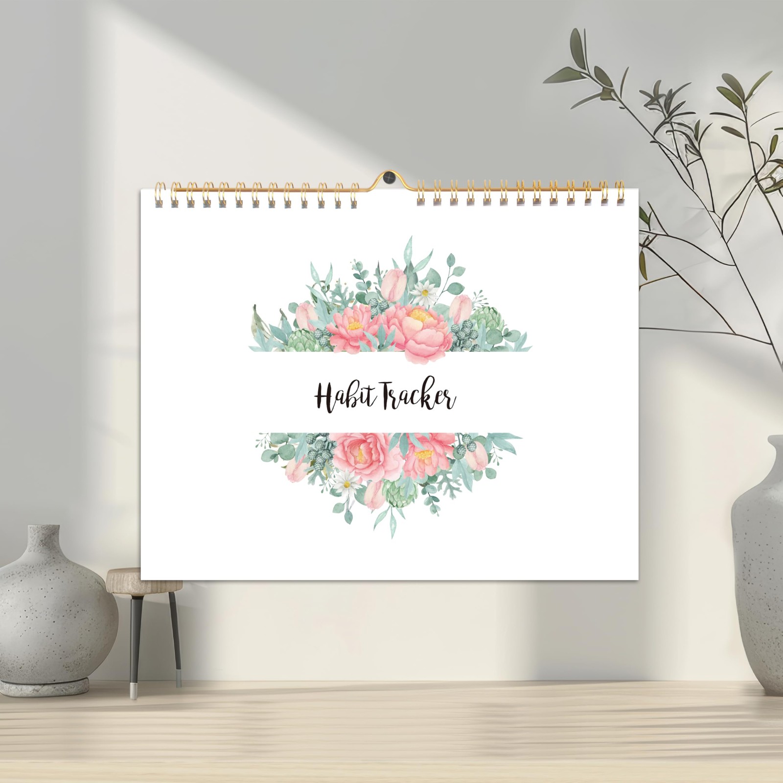 Habit Tracker Calendar- Daily, Weekly & 10 inches wide by 8 long, Red