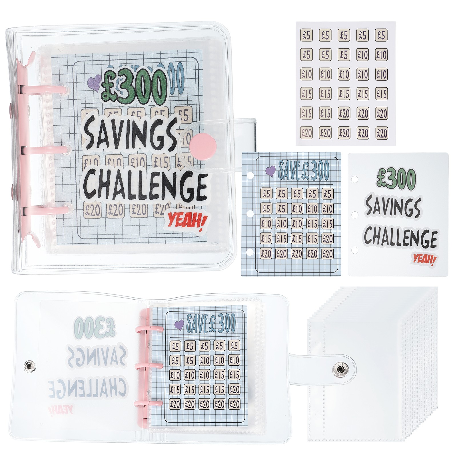 300 Pounds Savings Challenges Book, Money Saving Binder, Pink