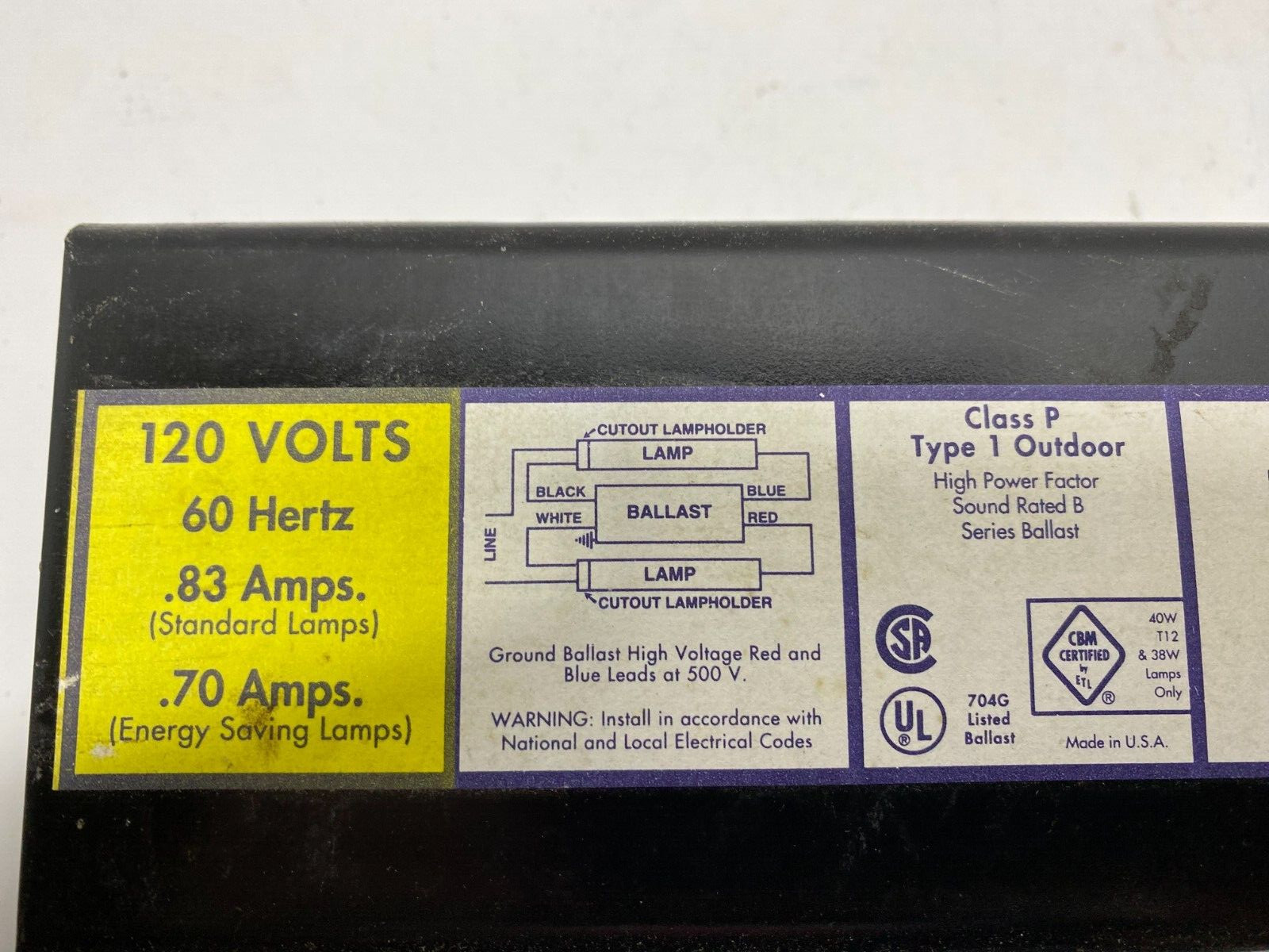 ADVANCE Transformer CAT. NO. SM-2E40-S-TP 120 VOLTS 60HZ