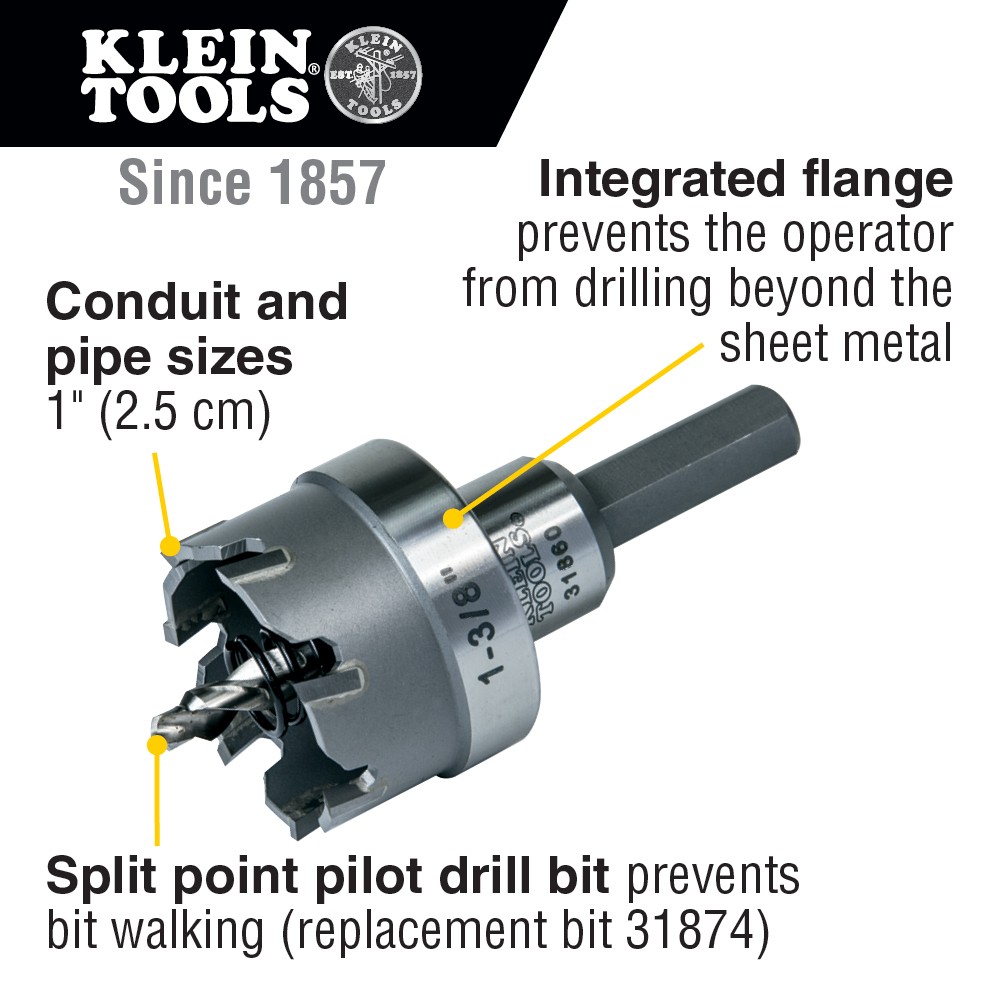 Klein Tools 31860 Carbide Hole Cutter, 1-3/8-Inch