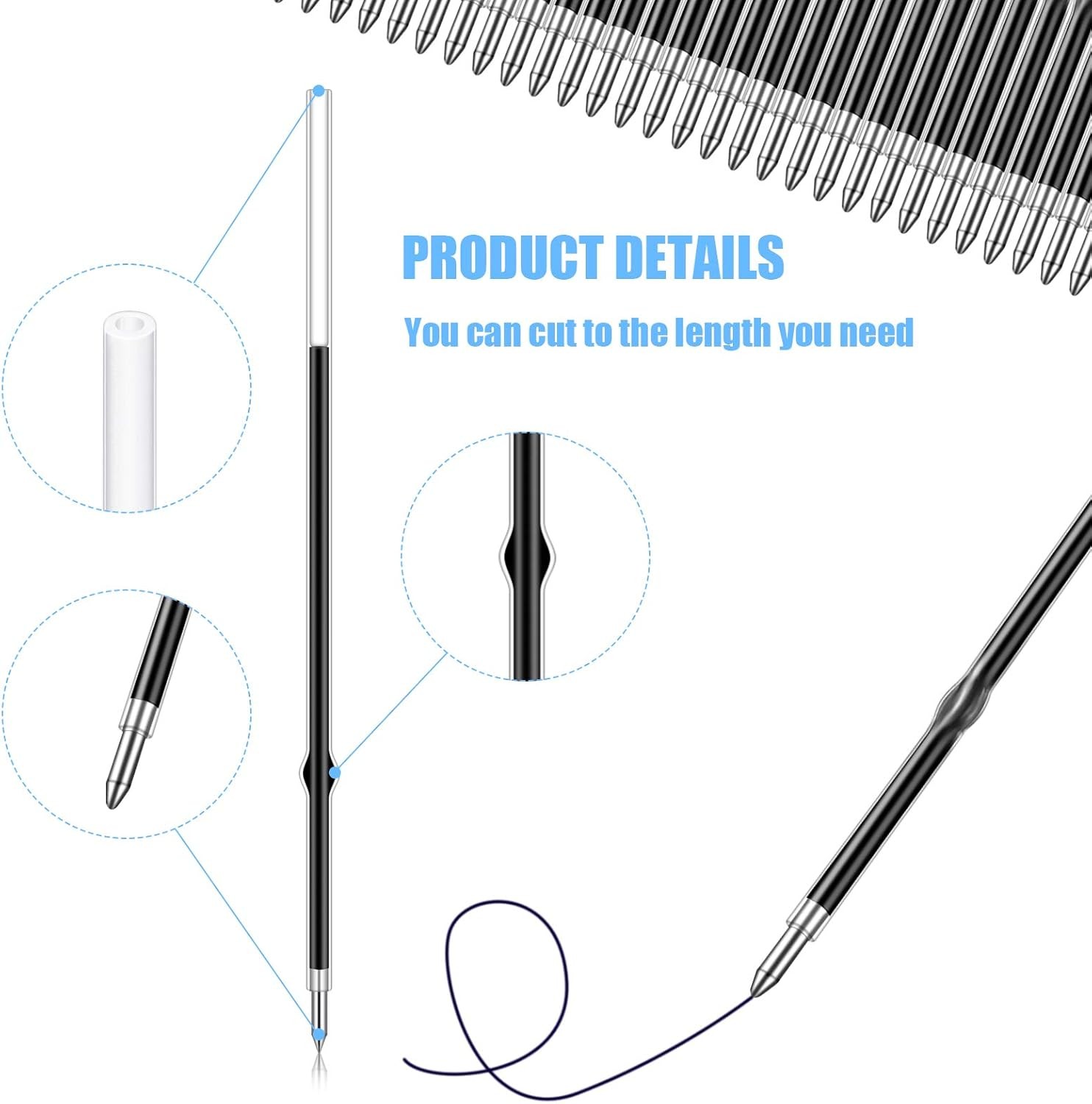 60 Pieces 0.7 mm Retractable Pen Refills Replacement Ballpoint Blue