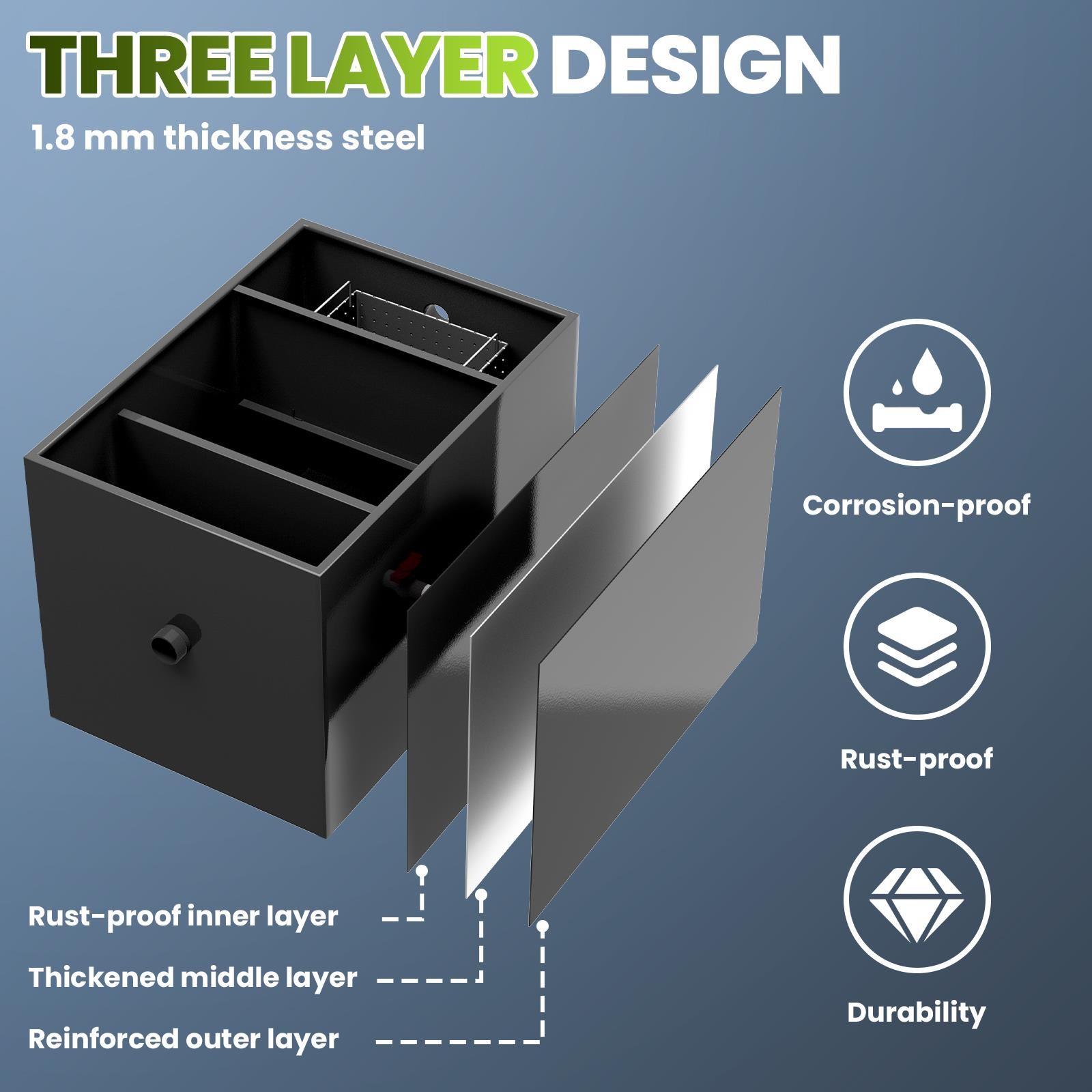 40lbs/15.32 GPM Grease Trap Water Oil-water Separator Commercial Interceptor