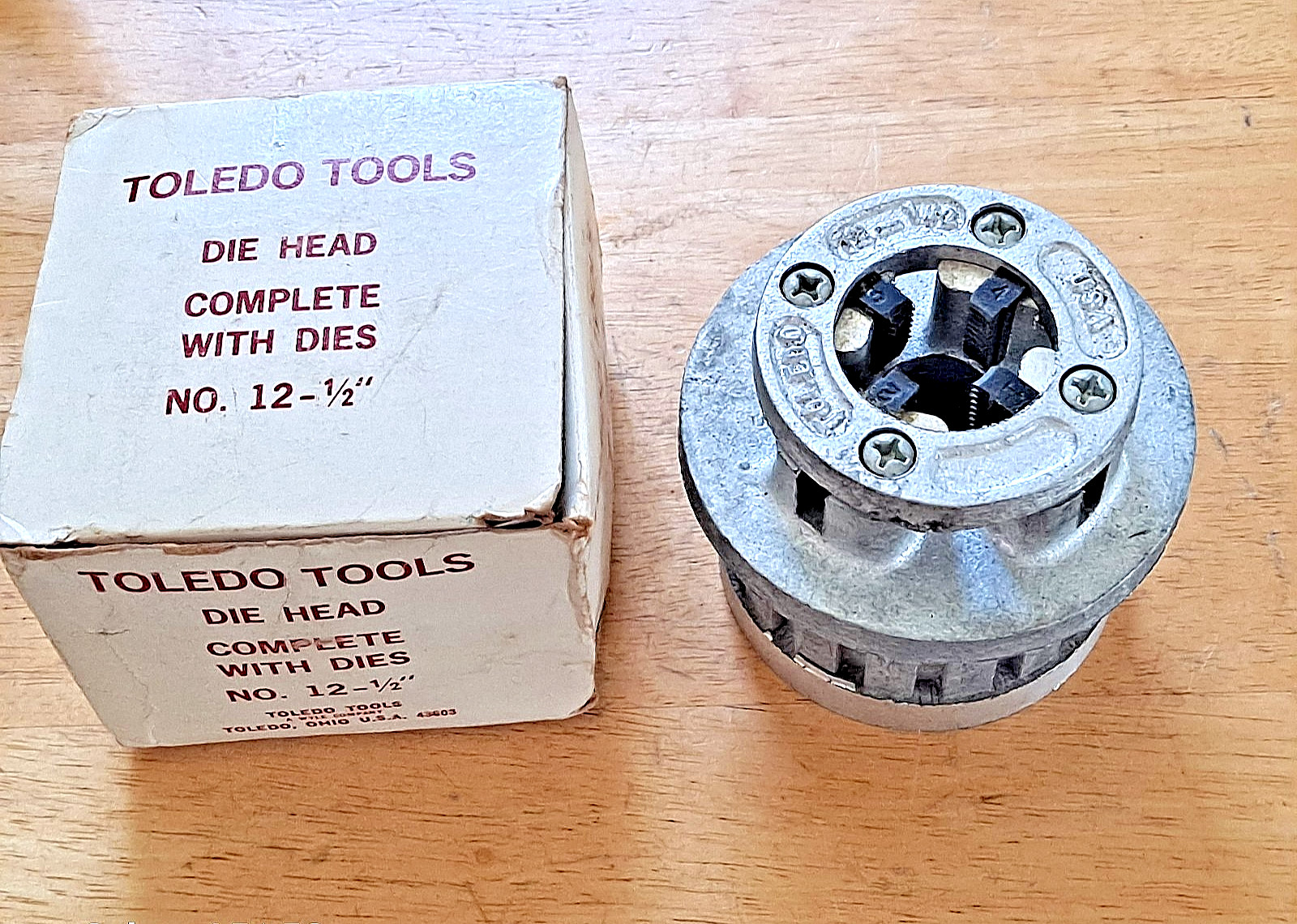 Toledo No. 12 1/2″ Drop Head Pipe Threading Die Head NEW NOS FREE SHIPPING