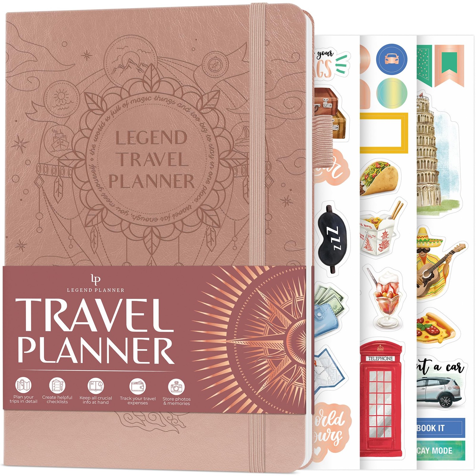 Legend Travel Planner – Vacation Itinerary A5 (5.8″ x 8.3″), Rose Gold