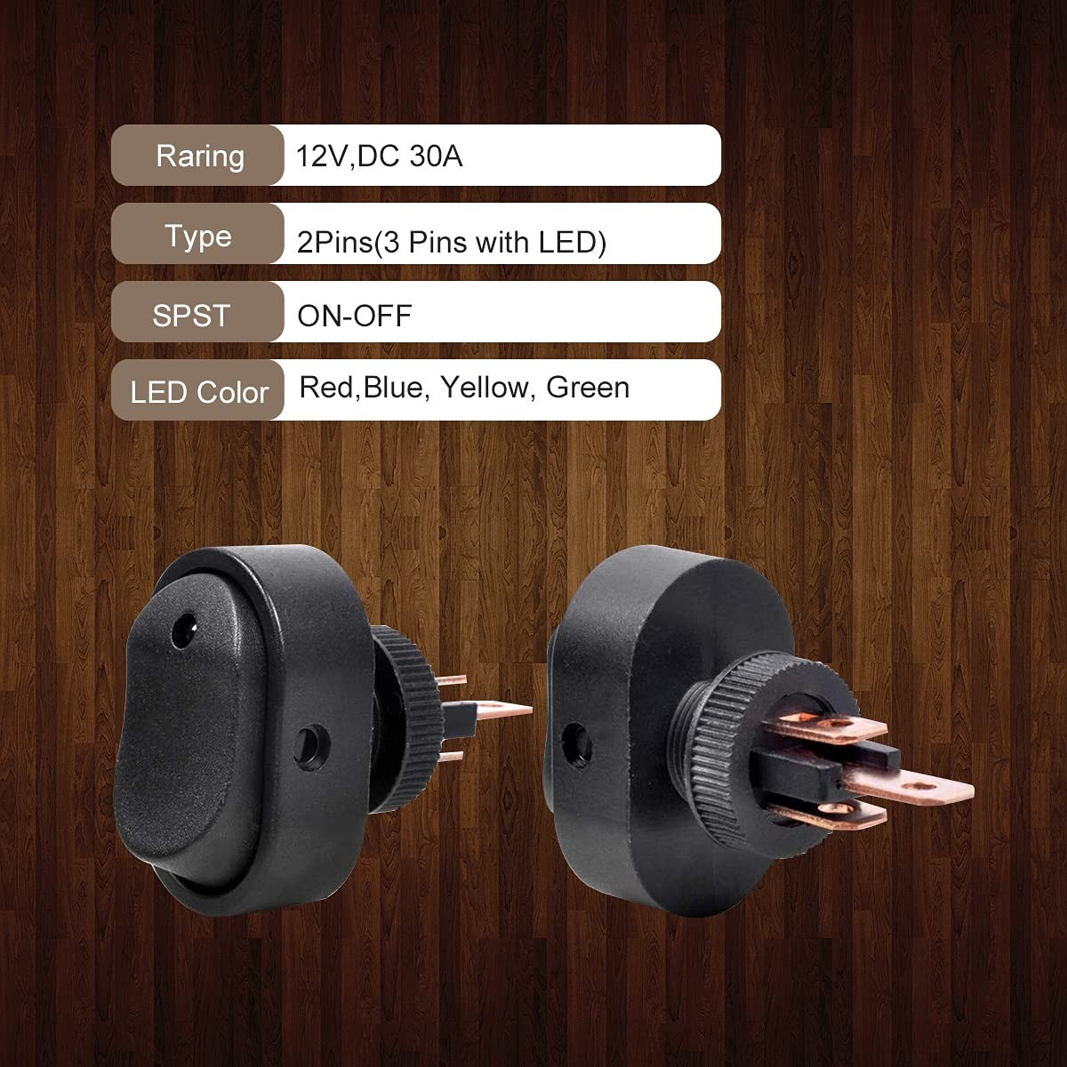 Colorful 12V 30A Rocker Switch with Waterproof LED for Auto & Marine – Pack of 4