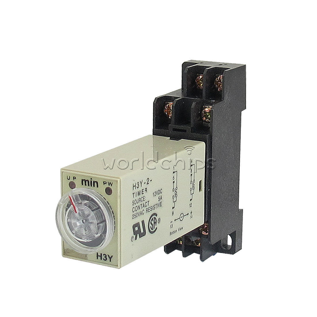 H3Y-2 DC 12V 5A 8 Pins DPDT 0-30 Minutes Timer Time Relay Delay with Base