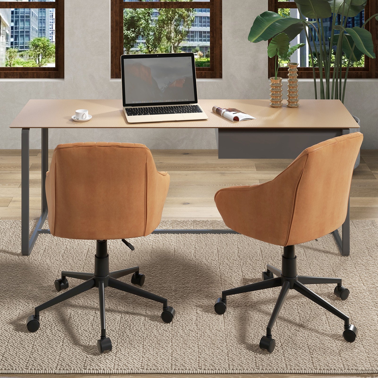 Costway Adjustable Swivel Leisure Desk Chair PU Leathaire Home Office Arm Chair