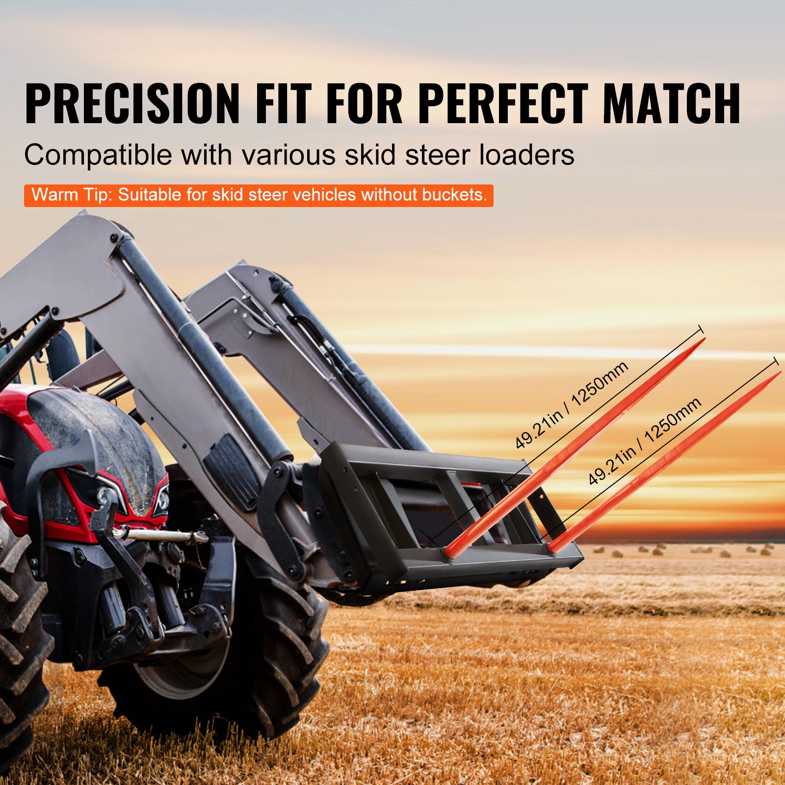 VEVOR 49″ Hay Spear Bale Spears Skid Steer Loader Tractor Attachment 3000lbs