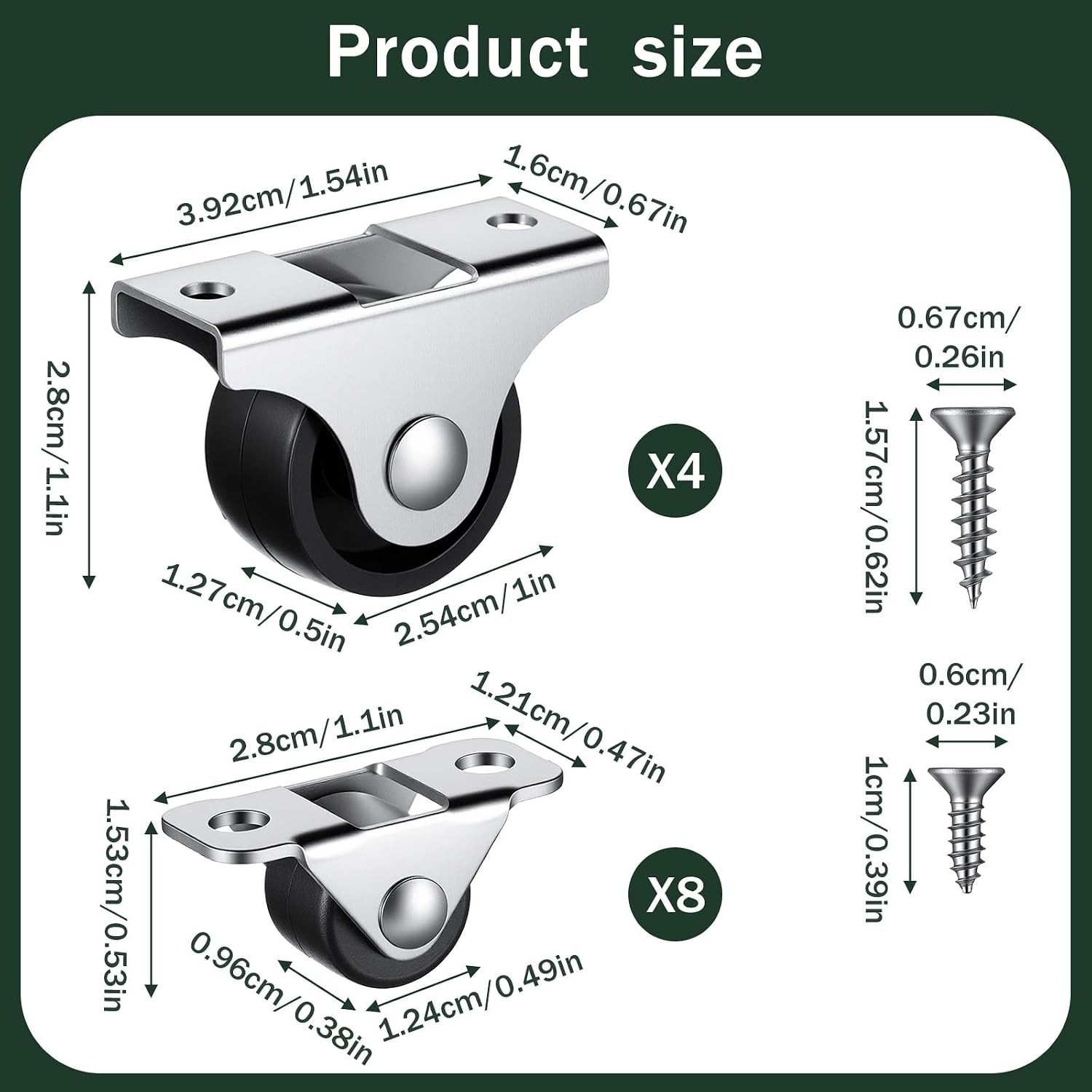 Complete 12 Pcs Mini Caster Wheels Set – Ideal for DIY and Furniture Projects