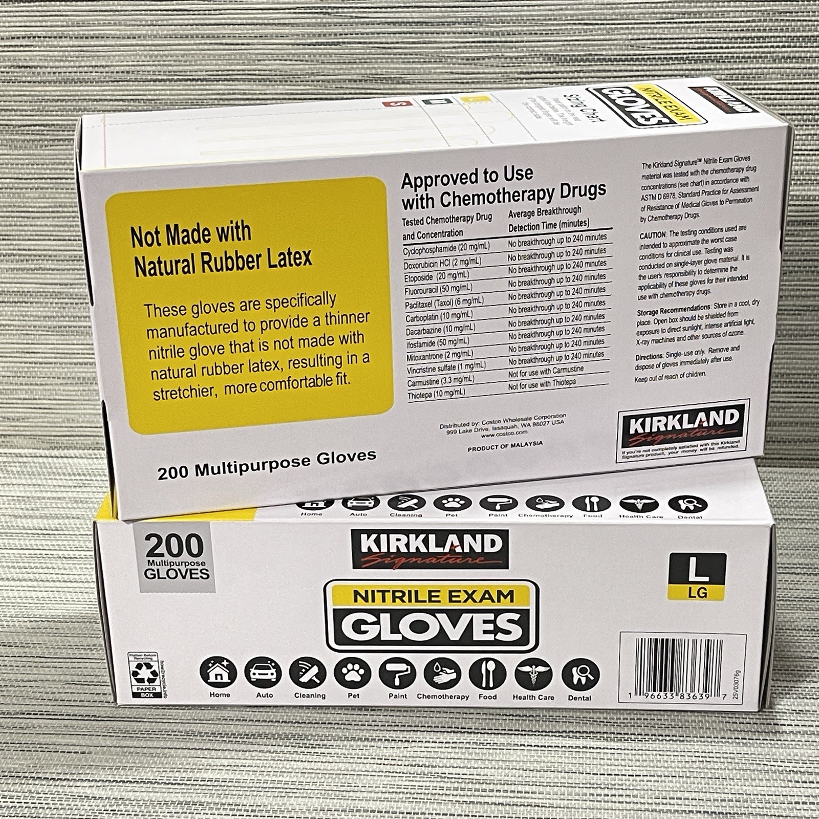 Kirkland Size L Nitrile Gloves 200 Ct Powder-Free Non-Latex Gloves Blue
