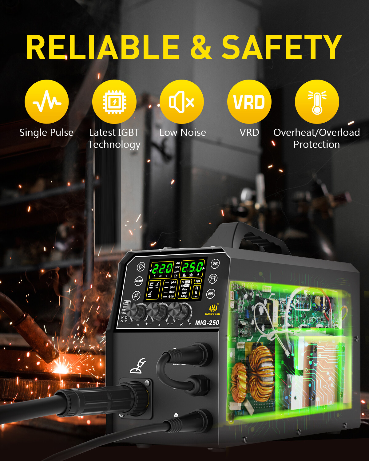 6in1 Gasless MIG Welder Spot/Lift TIG/Stick/Gas MIG 250A 110V/220V for Aluminum