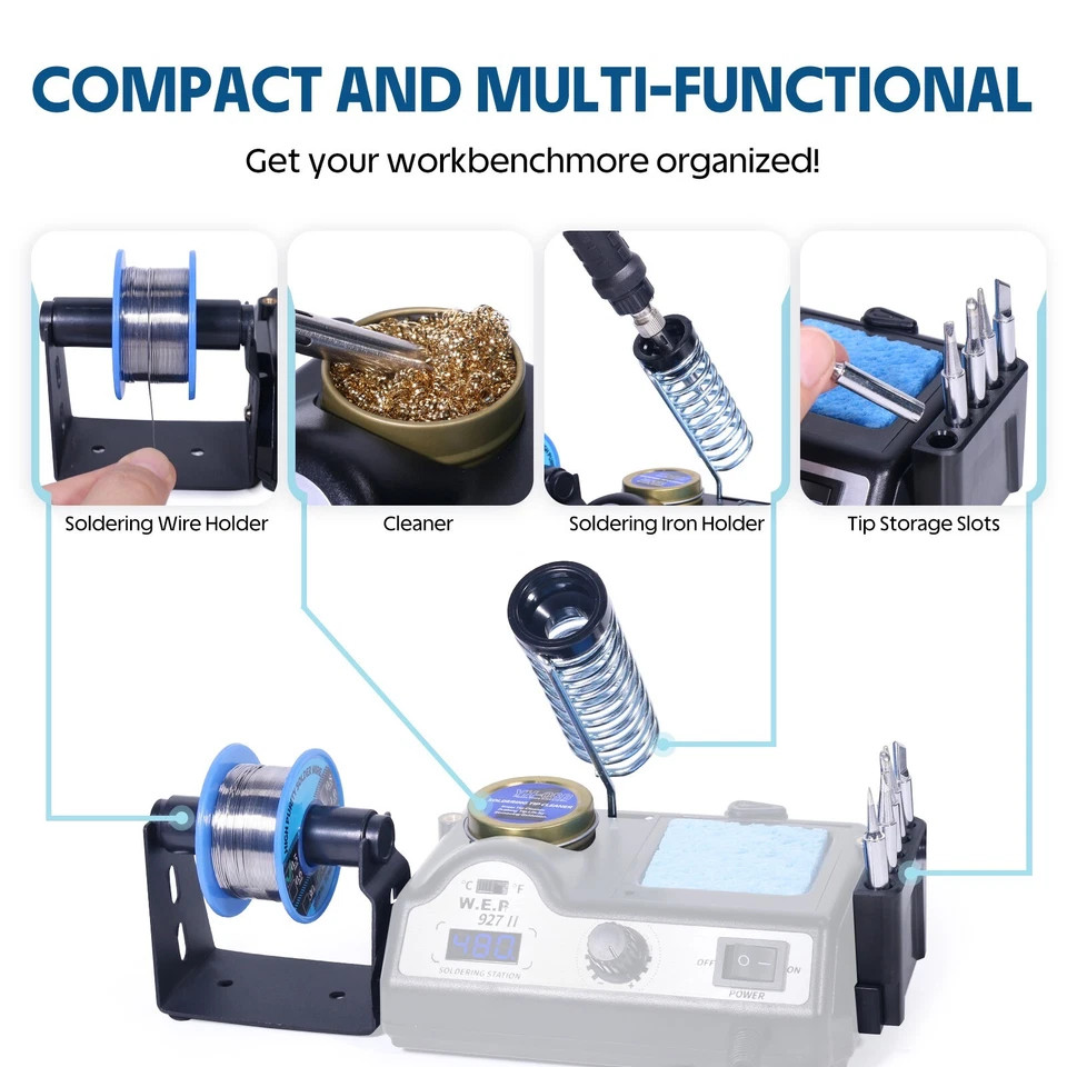 WEP Digital Rework Station Portable Soldering Iron Kit Hot Air Gun Desolder Tool