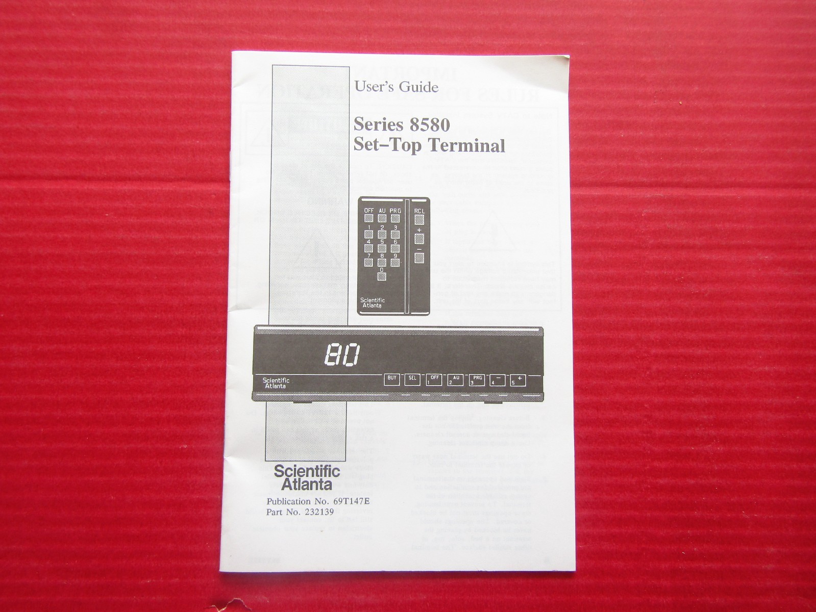 OWNERS MANUAL SCIENTIFIC ATLANTA Set-Top Terminal Series 8580 User’s Guide