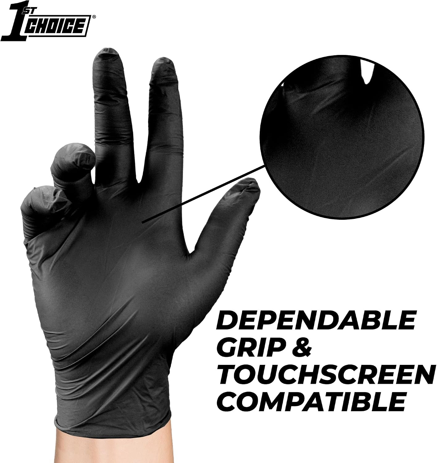 1st Choice Black Nitrile Gloves Disposable Latex Free – Exam Grade Bla