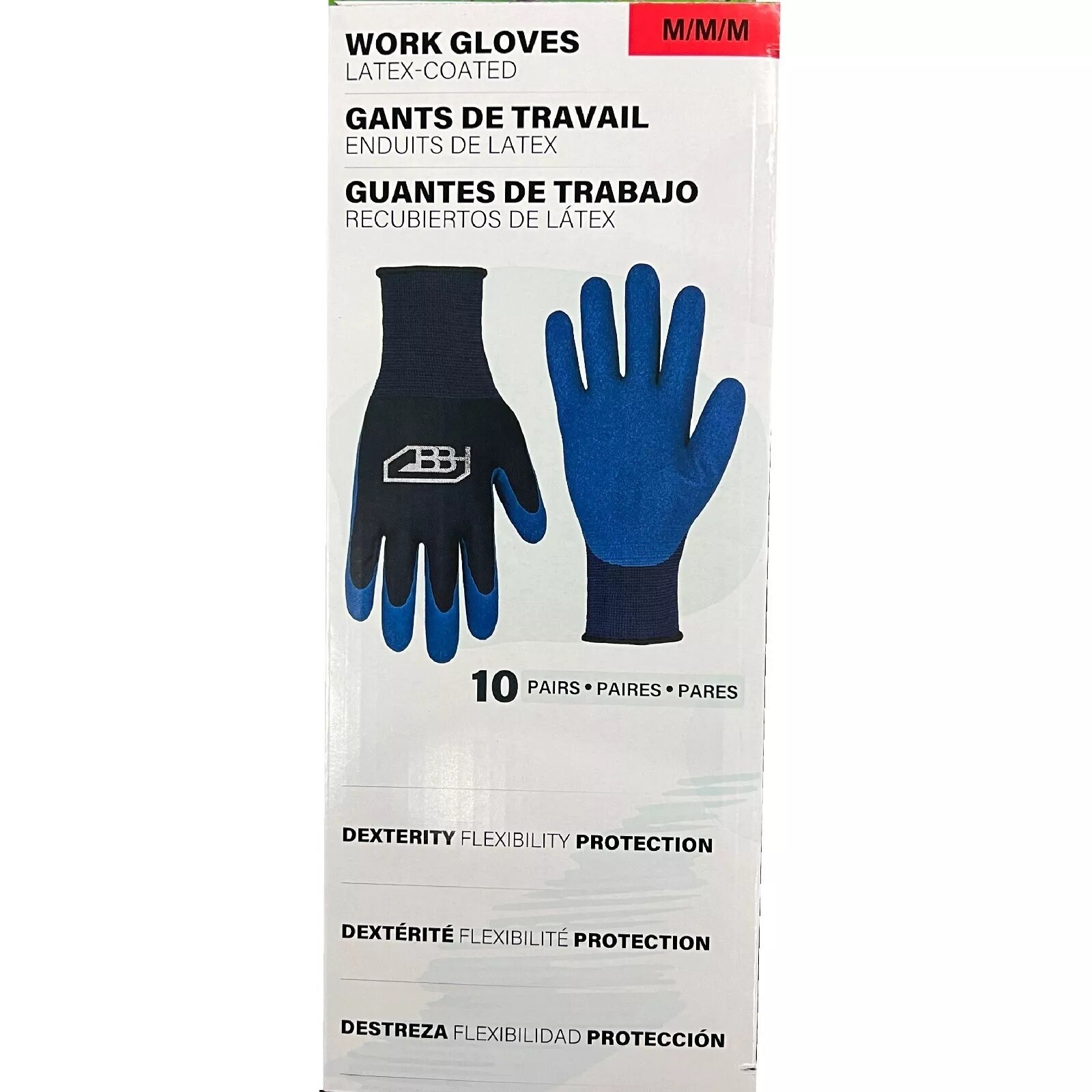 BBH Spring Work Gloves Latex Coated Multicolor 10 Pairs, size M; L or XL