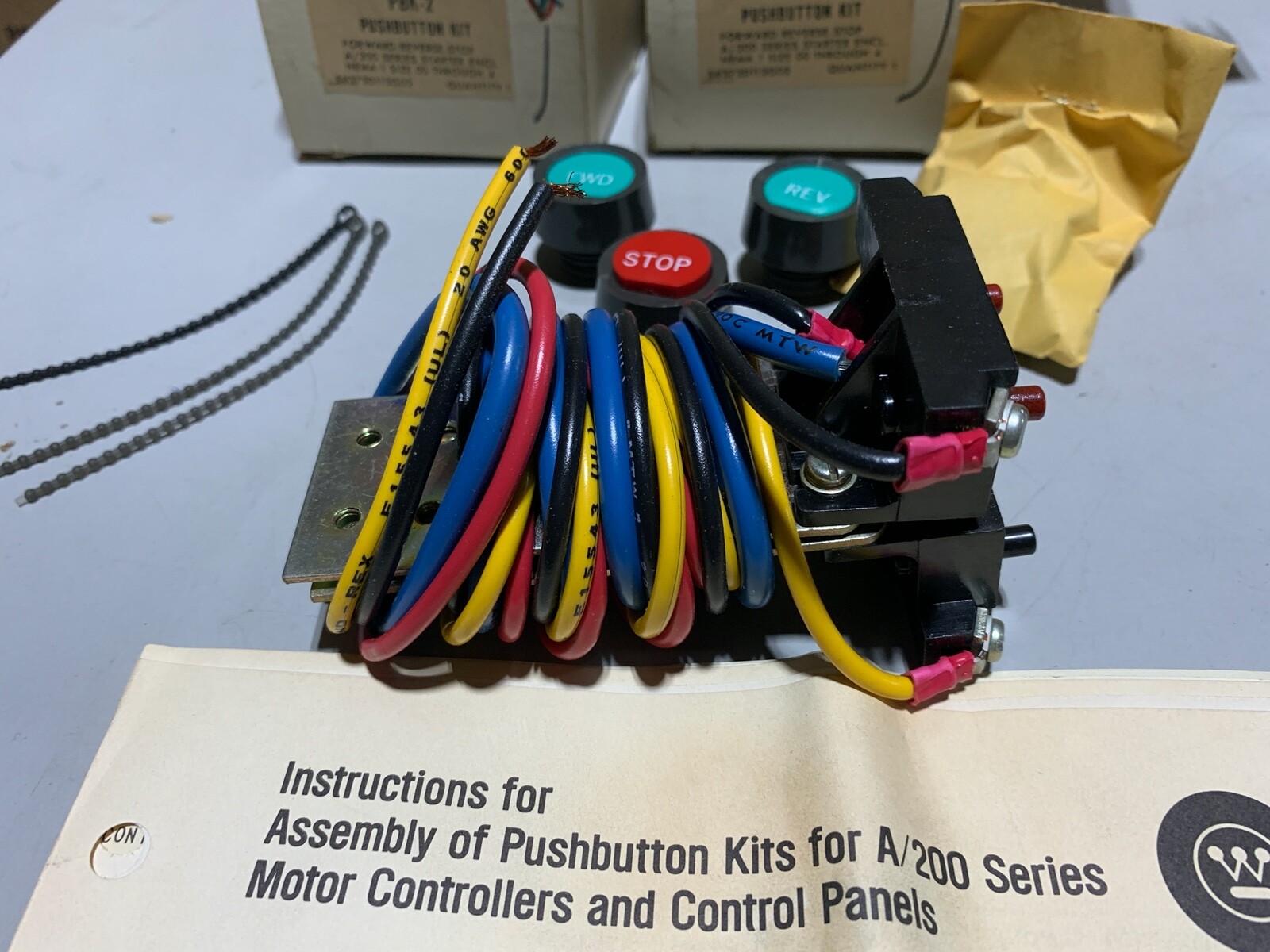 One (1) Genuine Westinghouse PBK-2 Pushbutton Kit Forward Reverse Stop, NOS