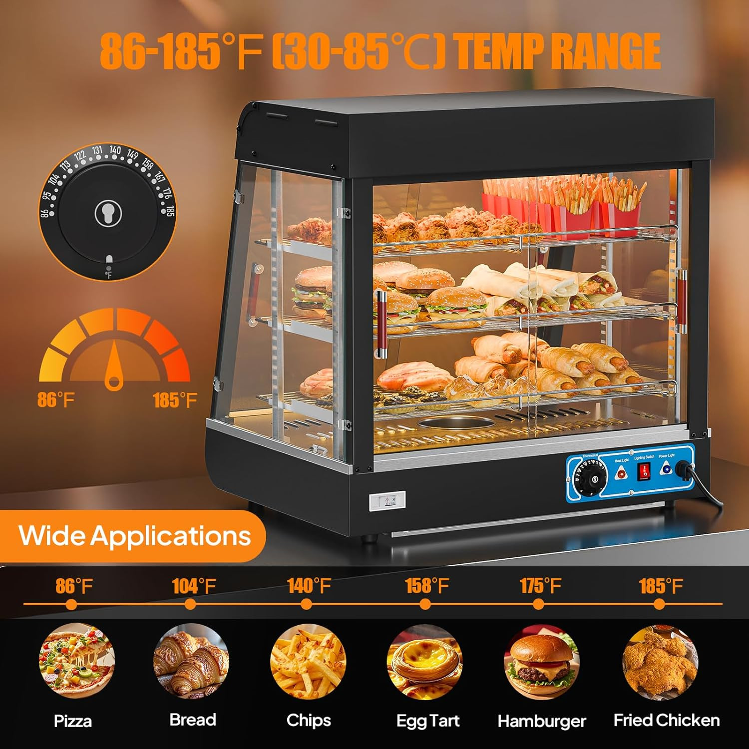 ROVSUN 26″ Commercial Food Warmer Display Pizza Warmer, 3-Tier Electric Countert