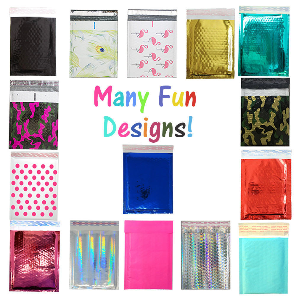6×10 METALLIC BUBBLE MAILER, POLY Design Padded Shipping Envelope Bags,Pink,Teal