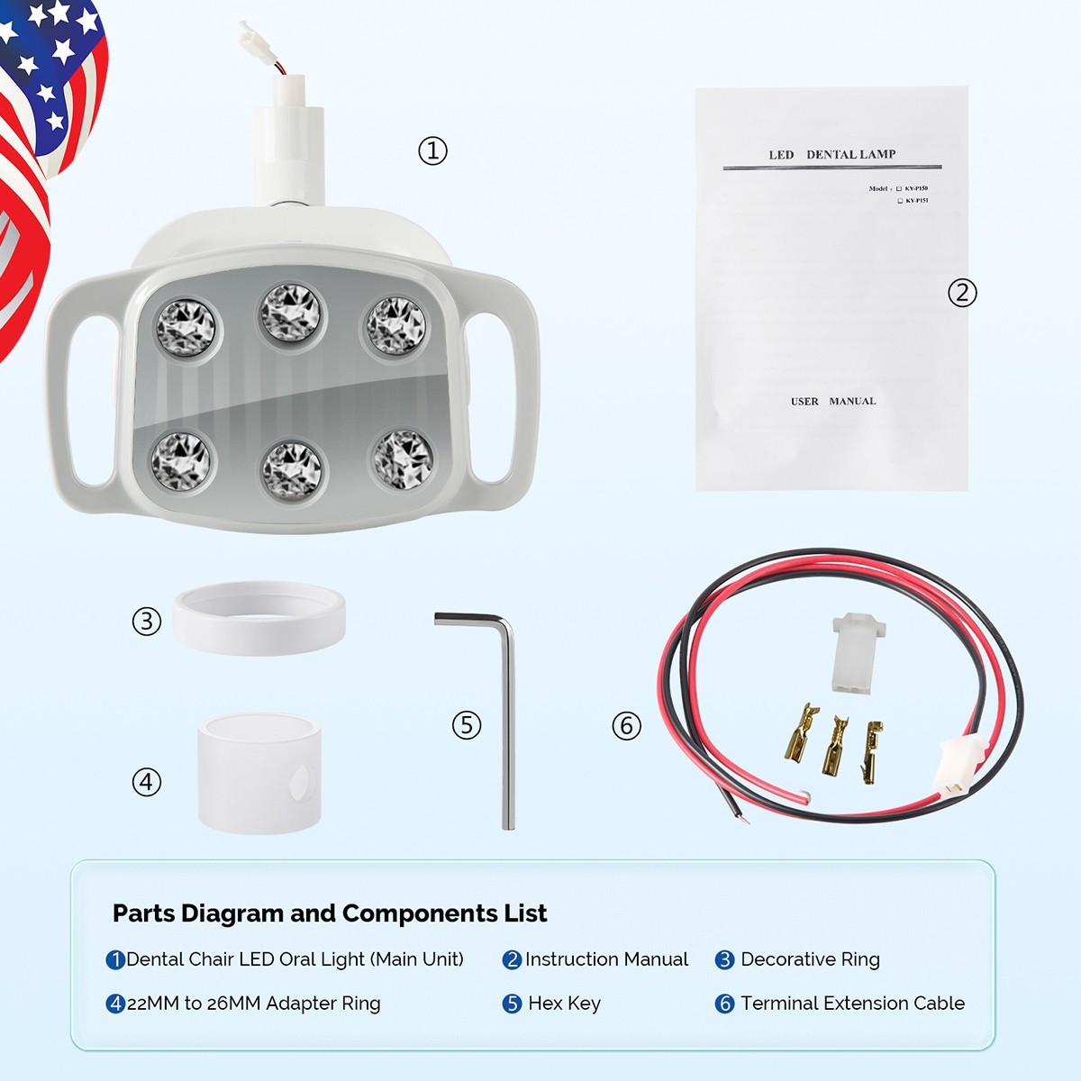 Dental 6 LEDs LED White Light Operating Lamp 30000lux Induction For Unit Chair