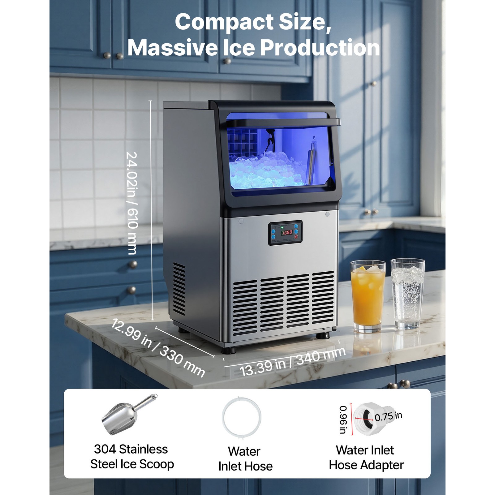 Uimoso 80lbs/24H Commercial Ice Maker with 13 lbs Storage for Bar or Restaurant